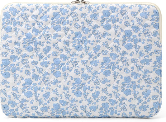 Puffy Laptop Sleeve 13-15.6 Inch Cute Quilted Laptop Protective Case Padded Floral Computer Sleeve for MacBook (B-Blue, 15 Inch)