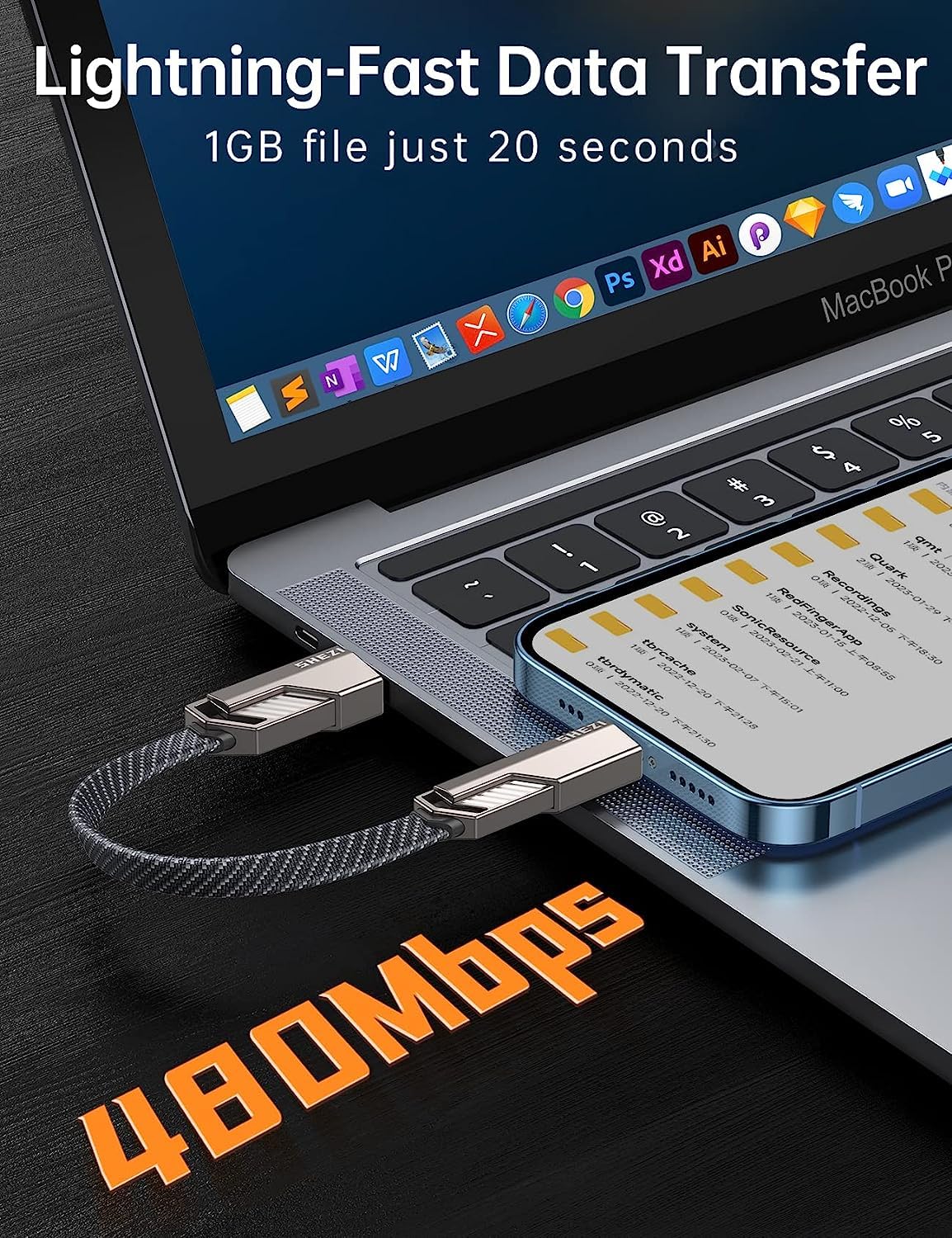 SHEZI [Upgraded 2.0] 4-in-1 Short USB C Cable 60W 0.6FT Fast Charging [480Mbps Data Sync] Flat Nylon Braided Charger Cord Combo, USB A/C to C/L Multi Charge Cable for iPhone/iPad & Most Devices, Grey