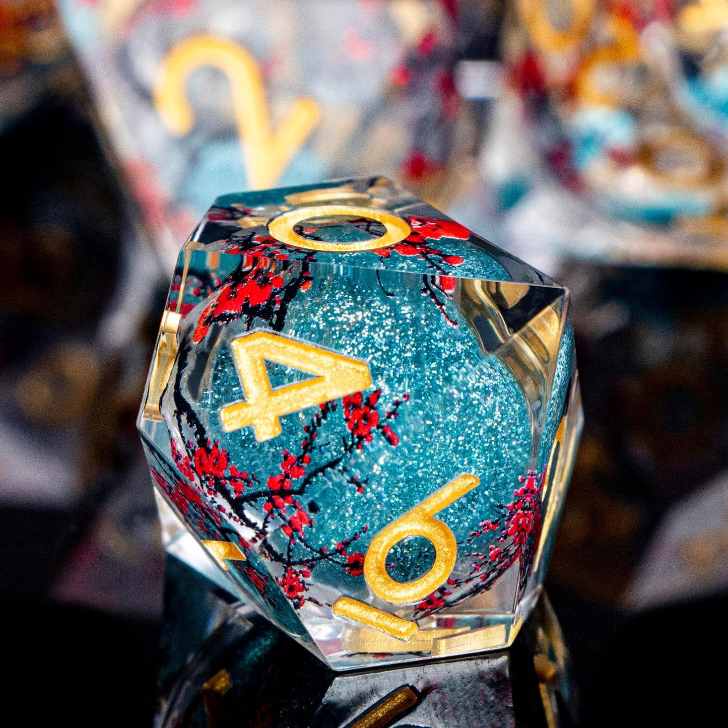 Plum Blossom DND Dice Blue Liquid Core Dice Set with Metal Box, Handmade Sharp Edge Dice D and D Polyhedral Dice for use with D&D RPG Role Playing Game ﻿