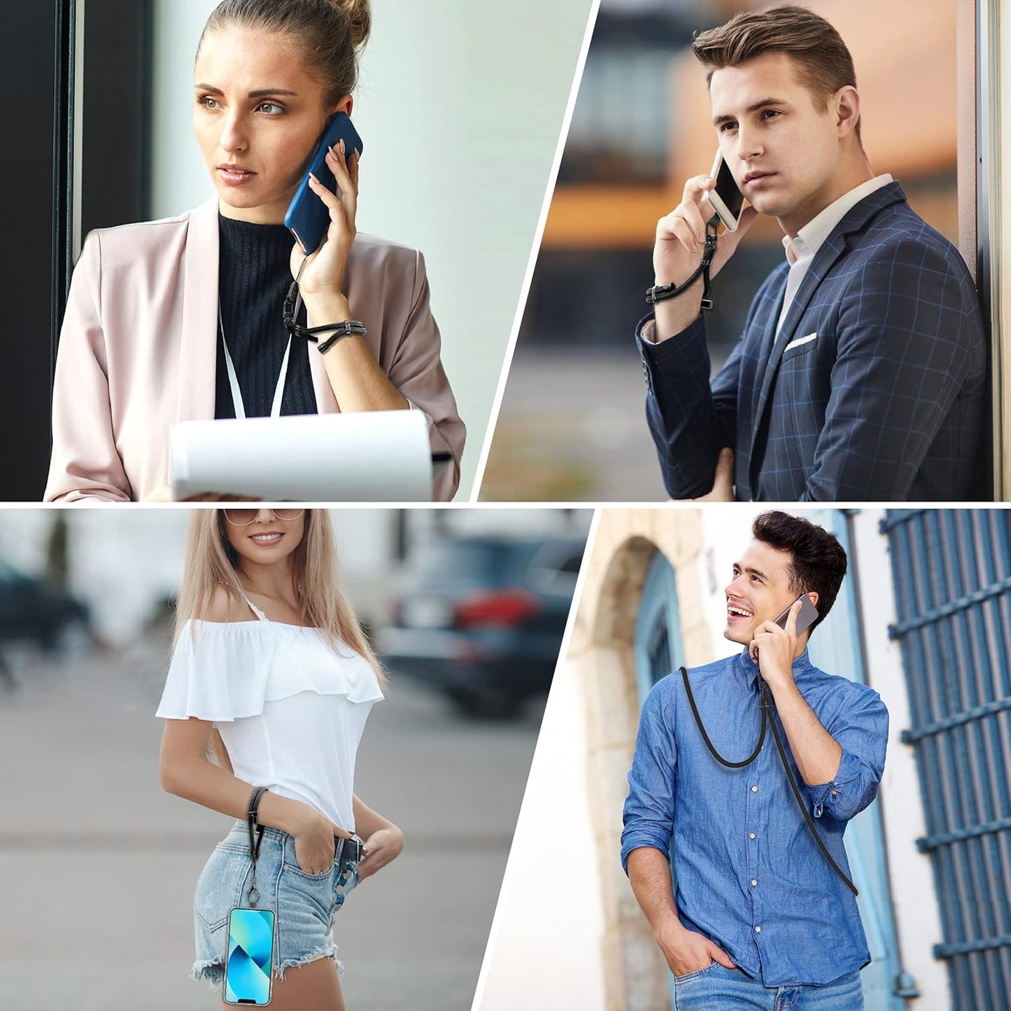 Kaptron Universal Phone Lanyard with Wrist Strap, Adjustable Crossbody Cell Phone Lanyard Neck Strap and Wristlet Strap with 2 Lobster Clips, Phone Tether Patches and Phone Straps (Black, 2 Pack)