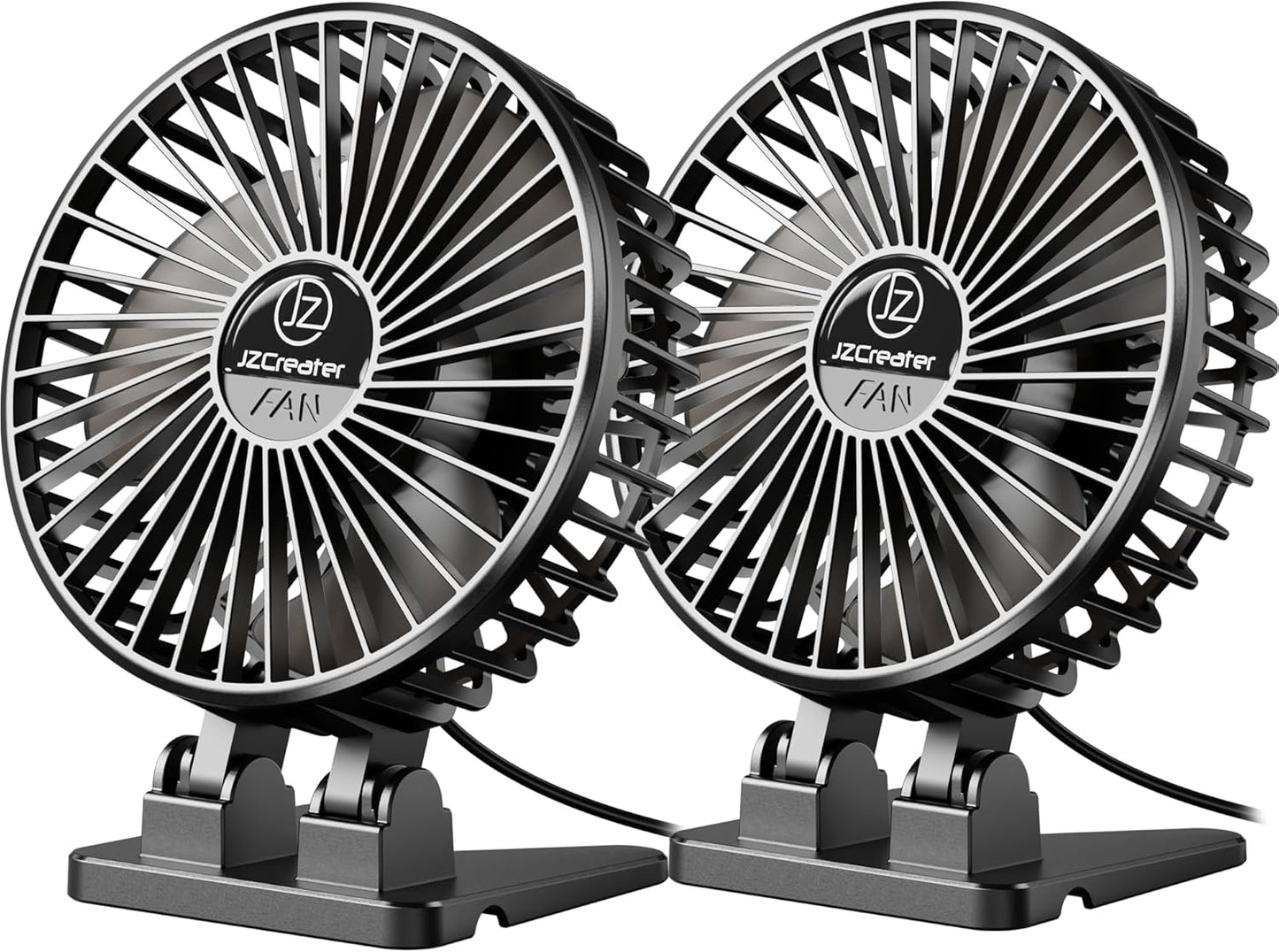 JZCreater USB Desk Fan, Mini Portable, 3 Speeds - Quiet Personal Cooling Fan for Home Desktop Office Travel Bedroom, Deep Black (2Pack)