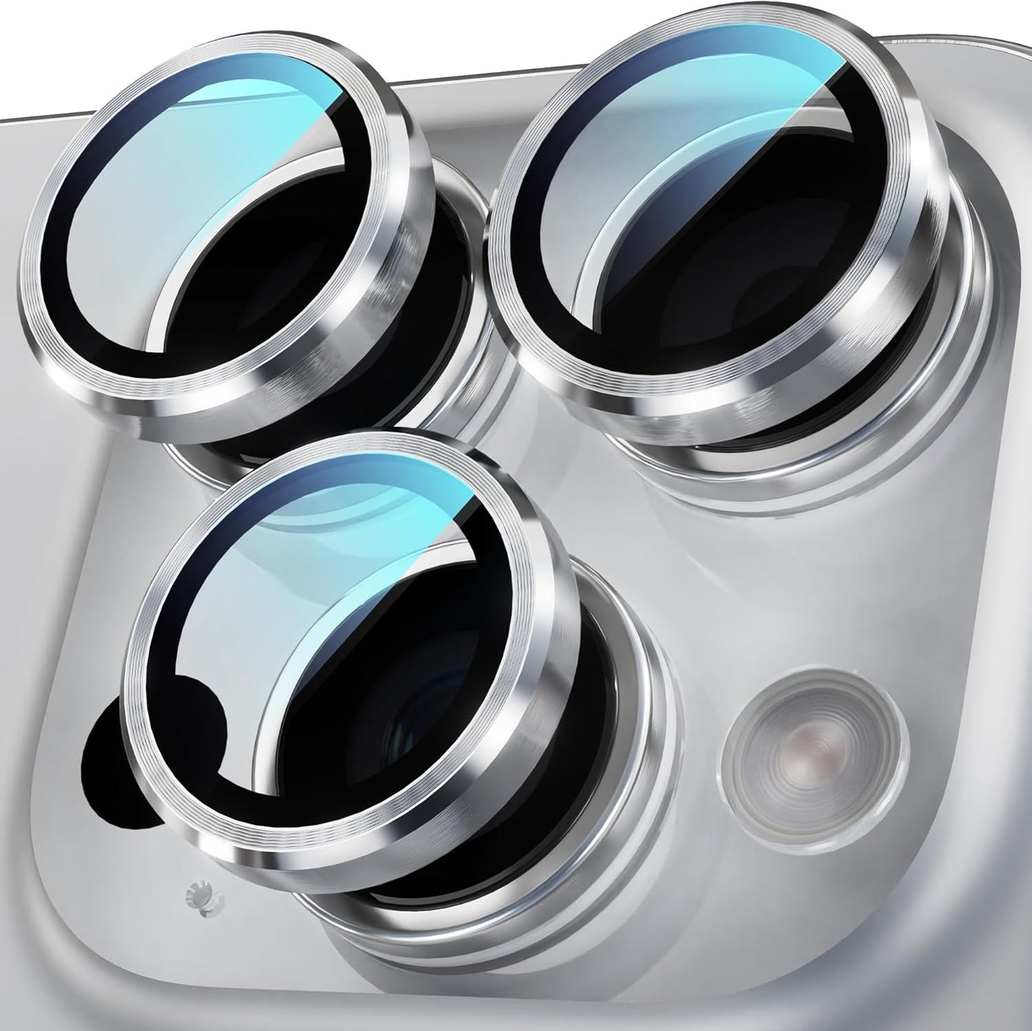YWXTW Camera Lens Protector for iPhone 16 Pro/iPhone 16 Pro Max, [1 Step Installation Tray] Tempered Glass Screen Protector Metal Individual Camera Cover Accessories Case Friendly (White Titanium)