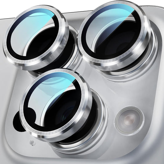 YWXTW Camera Lens Protector for iPhone 16 Pro/iPhone 16 Pro Max, [1 Step Installation Tray] Tempered Glass Screen Protector Metal Individual Camera Cover Accessories Case Friendly (White Titanium)