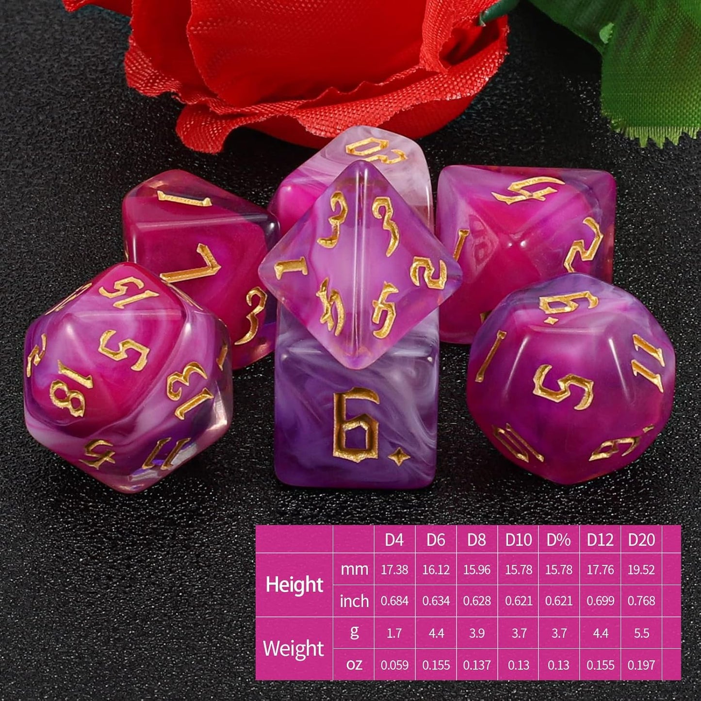 QMAY DND Dice Set -D&D Polyhedral Dice (7 Pcs) for Dungeons and Dragons (Purpulr and White)
