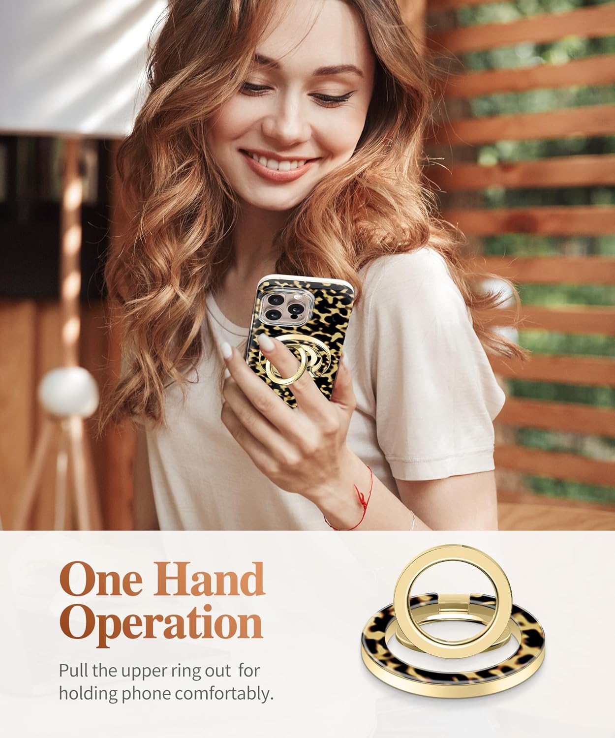 GVIEWIN Magnetic Phone Ring Holder, Compatible with MagSafe Phone Grip with Adjustable Stand, Magnet Phone Ring Kickstand for iPhone 16 Pro Max/Plus/15/14/13/12 Series/Other Phones (Tortoiseshell)