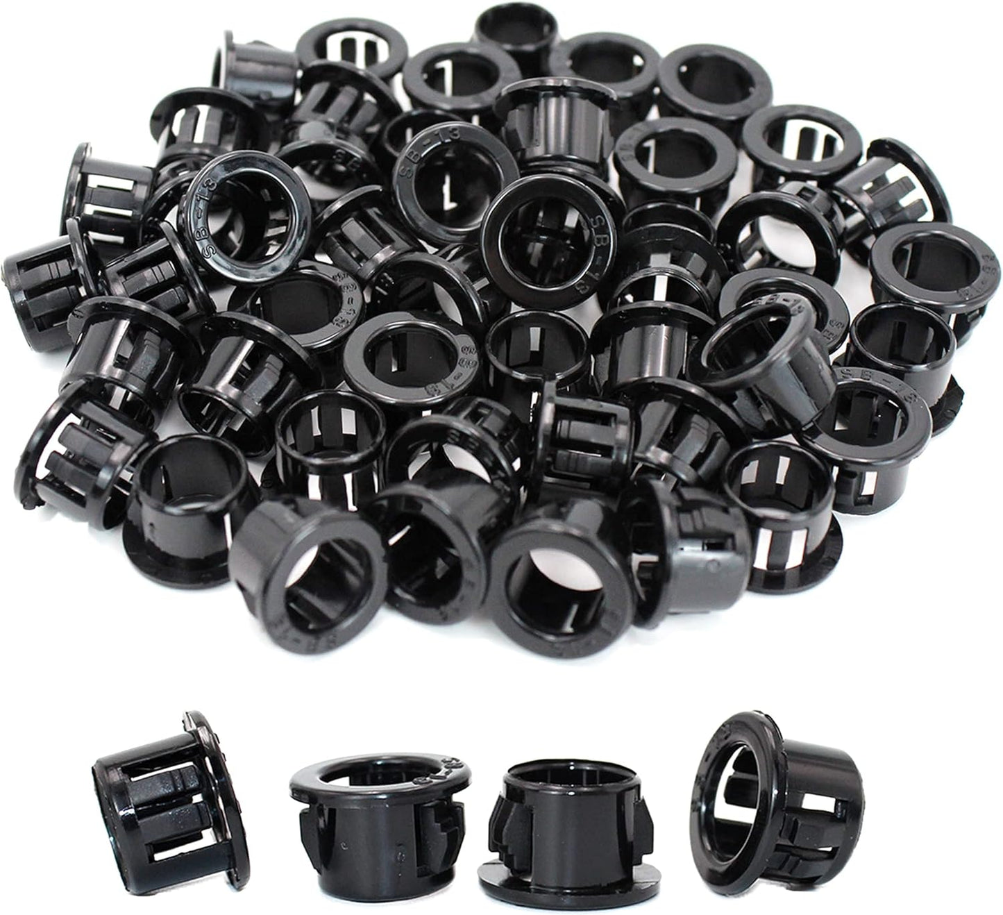 1/2"(13mm) Black Snap-in Knockout Insulating Bushing Grommets, Plastic Cable Hole Grommets for Wiring, Round Nylon Snap in Locking Electrical Wire Cord Hose & Tubing Bushings Grommets, 50pcs