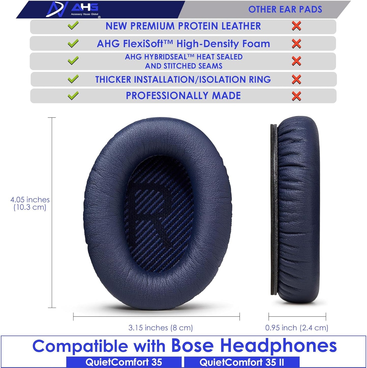 QC35 / QC35 ii earpads and QC35 Headband / QC35 ii Headband V3 pad Cushion Compatible with Bose QuietComfort 35 and QuietComfort 35 ii Headphones (Midnight Blue)