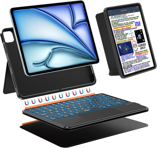 WIWU for iPad Keyboard Case 11 Inch A16 11th /10th Gen 3 in 1 Magnetic Detachable Case Keyboard Adjustable Stand Backlit Keys with Touchpad (Black, for iPad 11/10/Air 5/4/11"(M2/M3) Pro 11" 4/3/2/1)