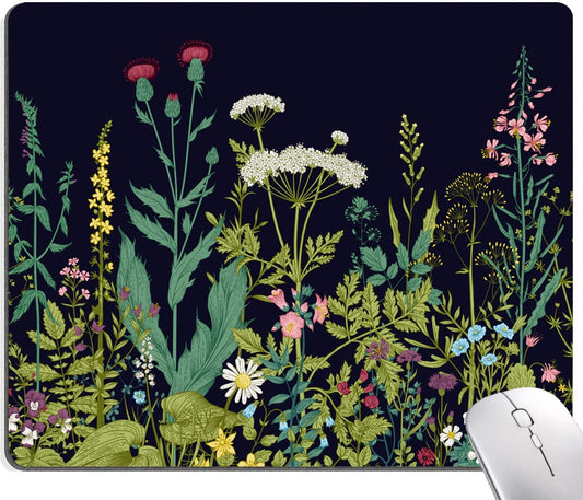 Floral Mouse Pad, Square Waterproof Non-Slip Rubber Base Mouse Pad for Office Laptop, 9.5"x7.9"x0.12" Inch (Weed Flower)