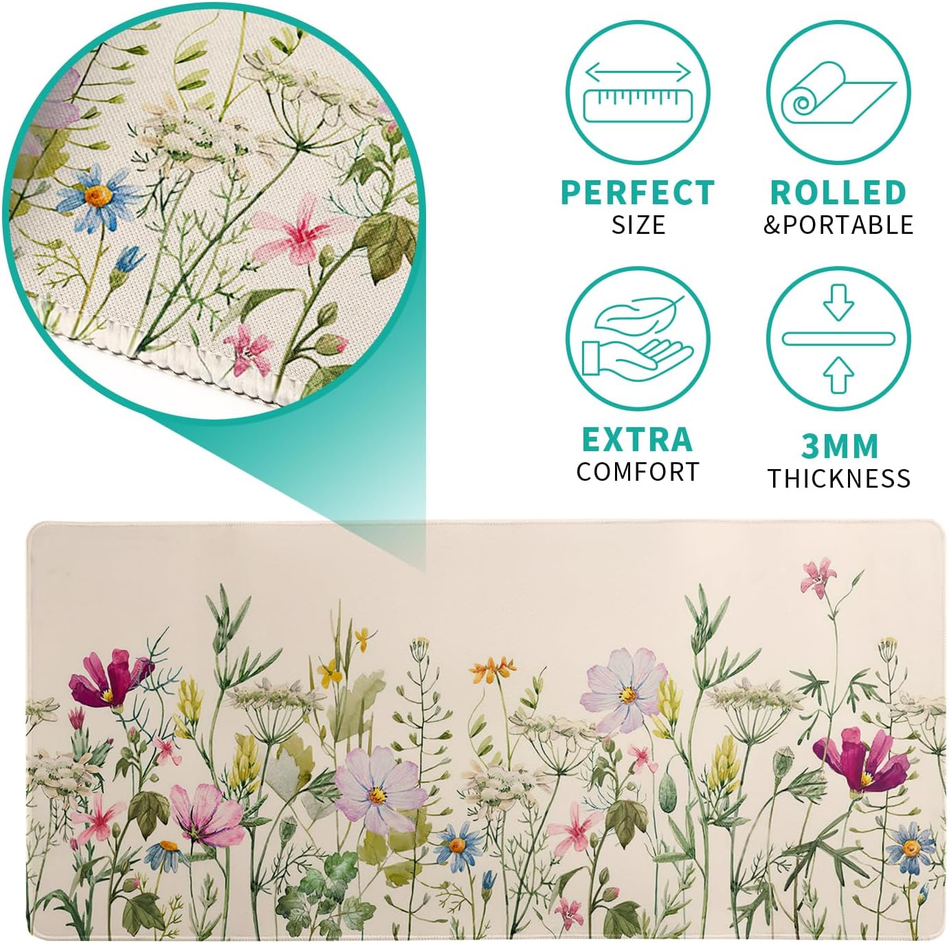 Flower Gaming Mouse Pad Large Mouse Pad for Keyboard and Mousepad Desk Mat with 3mm Non-Slip Base and Stitched Edge for Gaming and Office Computer Mat Protector Mat 31.5x11.8 Inch