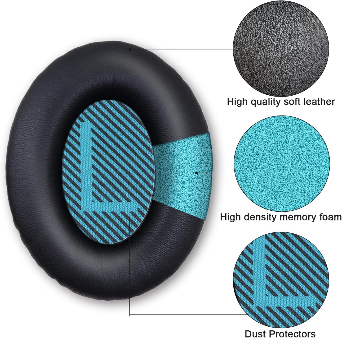 Ear Pads for Bose Quiet Comfort 35 Soft Protein Leather Replacement Earpads Ear Cushions Ear Pad for Bose QC 45/35 / 25/15 QC2 / Ae2 / Ae2i / Ae2W / Sound Link/Sound True (QC35-Black&Blue)
