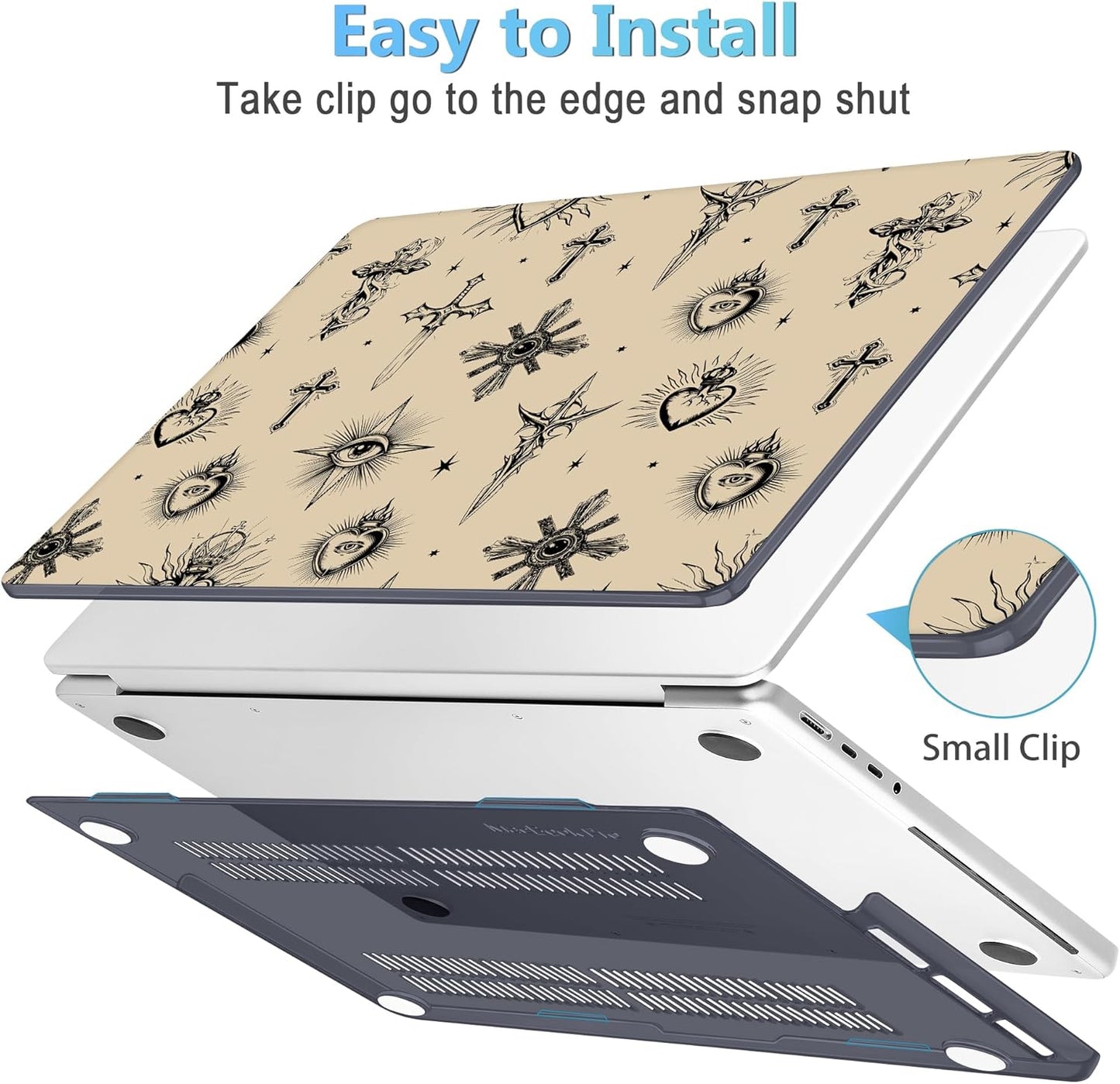 Mektron Case for 2025 MacBook Pro 16" M4 A3403 A3186 M3 A2991 M2 A2780 M1 A2485 (2021/2023/2024) Pro/Max with Touch ID, Hard Shell Plastic Laptop Cover Keyboard Cover Screen Protector, Evil Eye