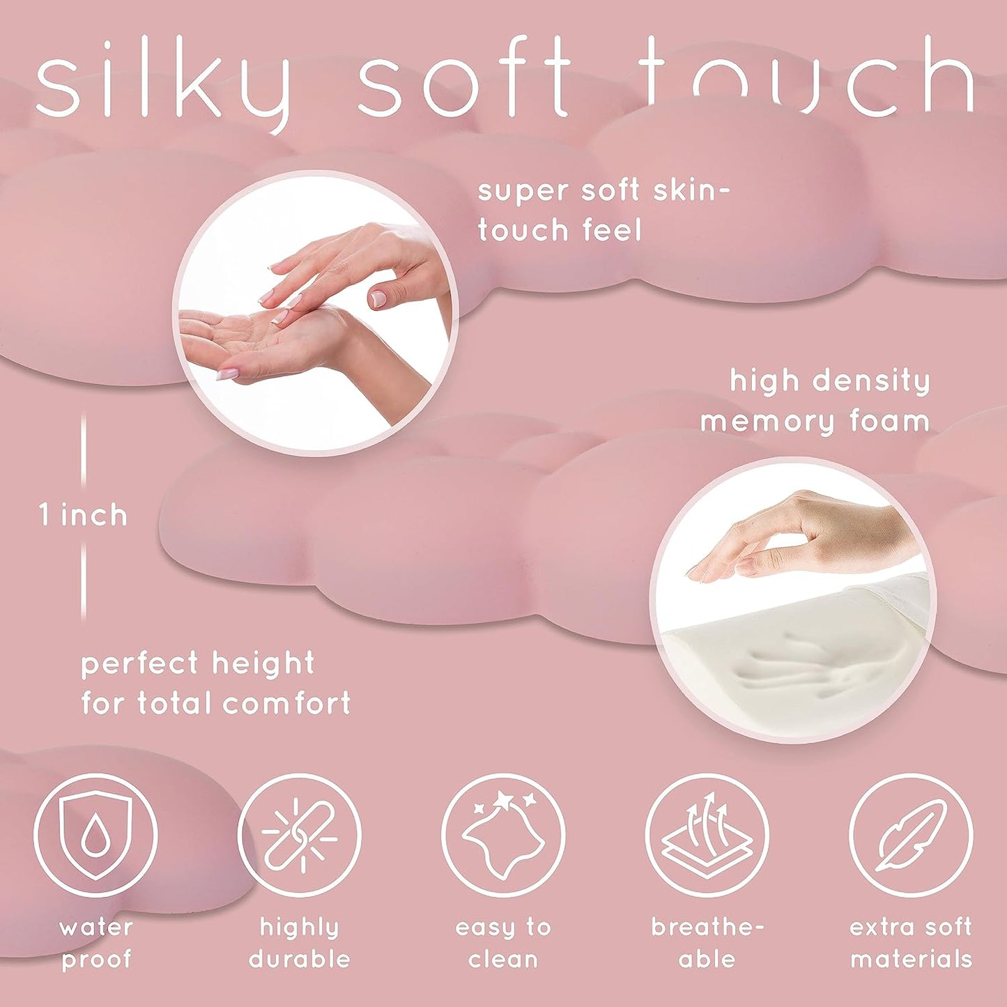 Qloud Cloud Wrist Rest Keyboard Wrist Rest for Computer Keyboard Pad, Cloud Keyboard Wrist Rest, Wrist Pad for Keyboard, Memory Foam, Non Slip Base, Comes with Mouse Pad - Pastel Pink