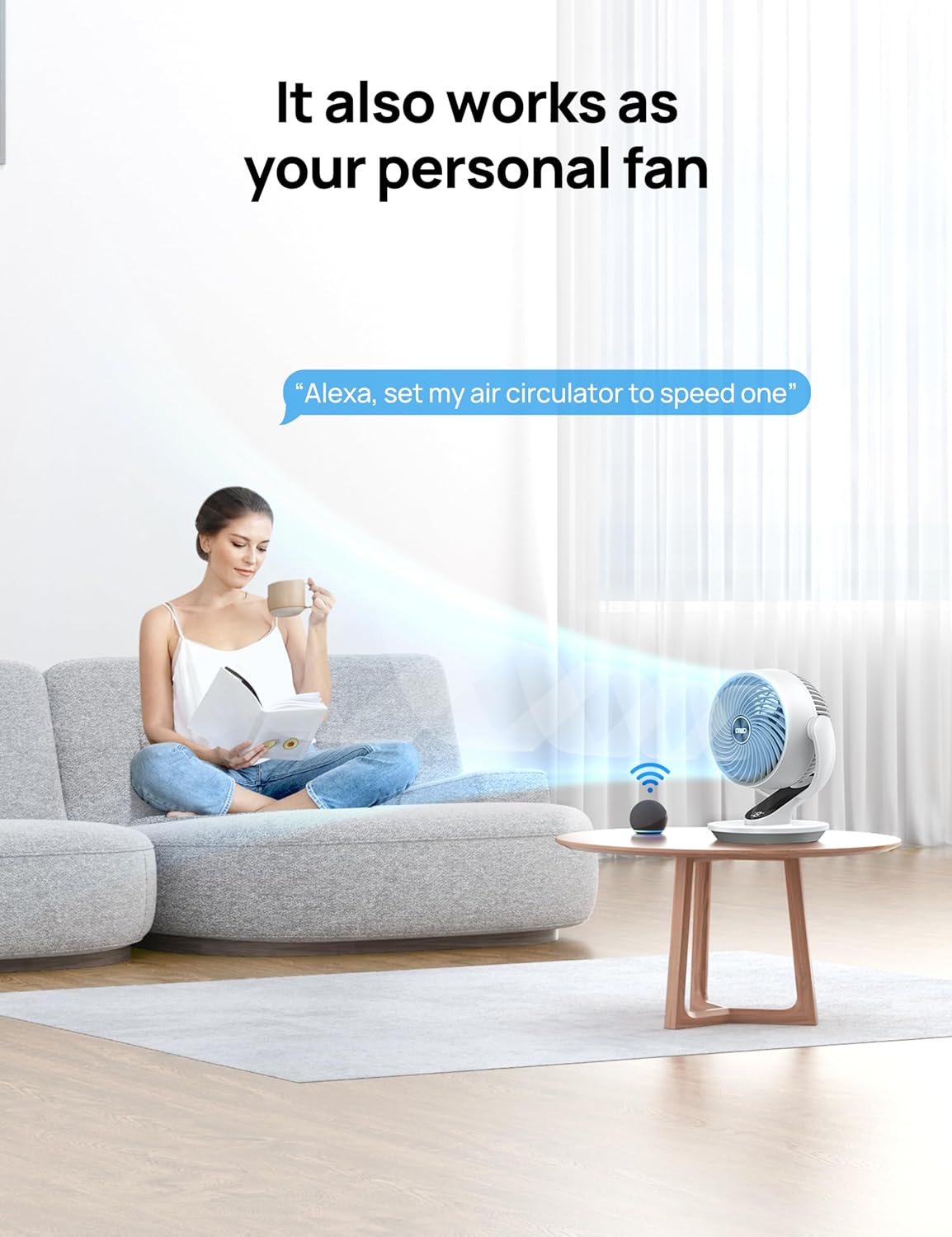 Dreo Smart Fan for Bedroom,120° Vertical and 90° Oscillating Fan with Remote/Voice, 13 Inch Height Quiet Air Circulator for Whole Room, 70 ft, 4 Speeds, 5 Modes, 12H Timer, Desk Fans for Home，White