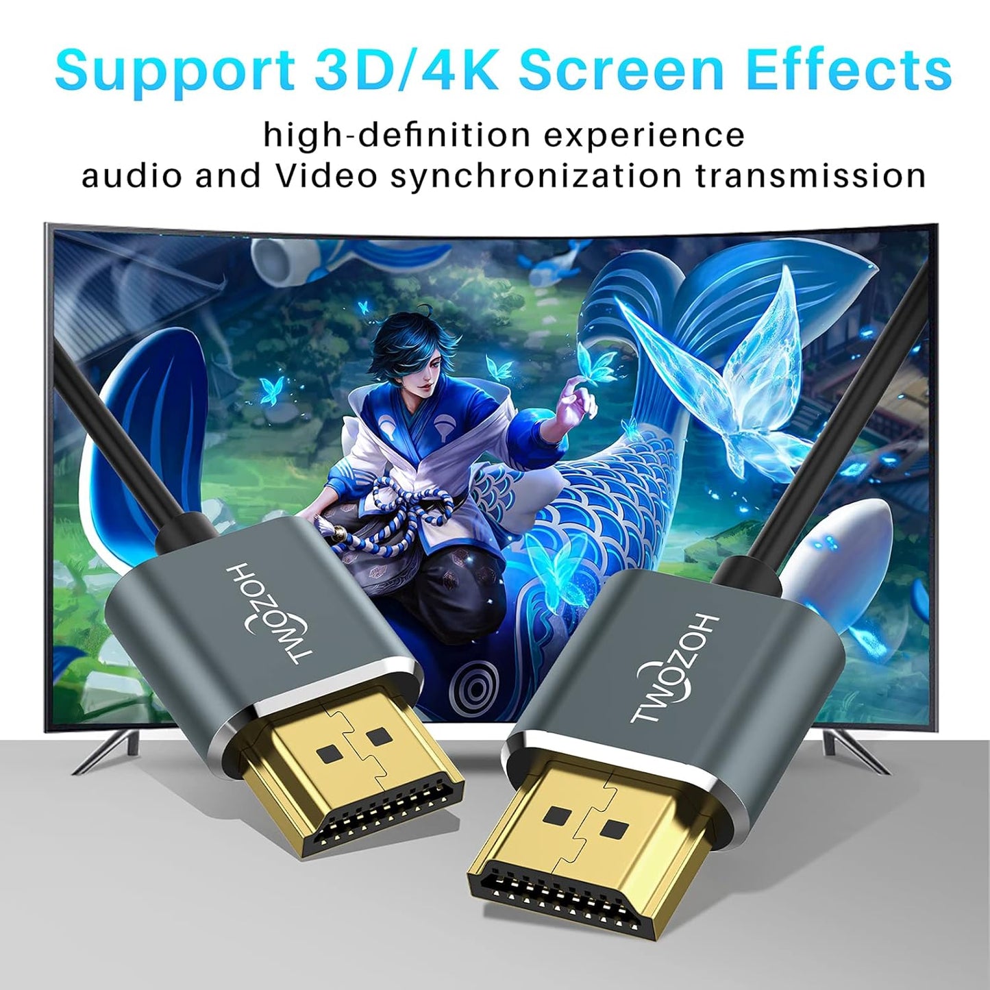 Twozoh Slim 4K HDMI Cable 10FT 5 Pack, Ultra Thin & Flexible Skinny HDMI to HDMI 2.0 Cord Support 4K/60HZ 18gbps Laptop, Monitor, PS5, PS4, Xbox One, Fire TV