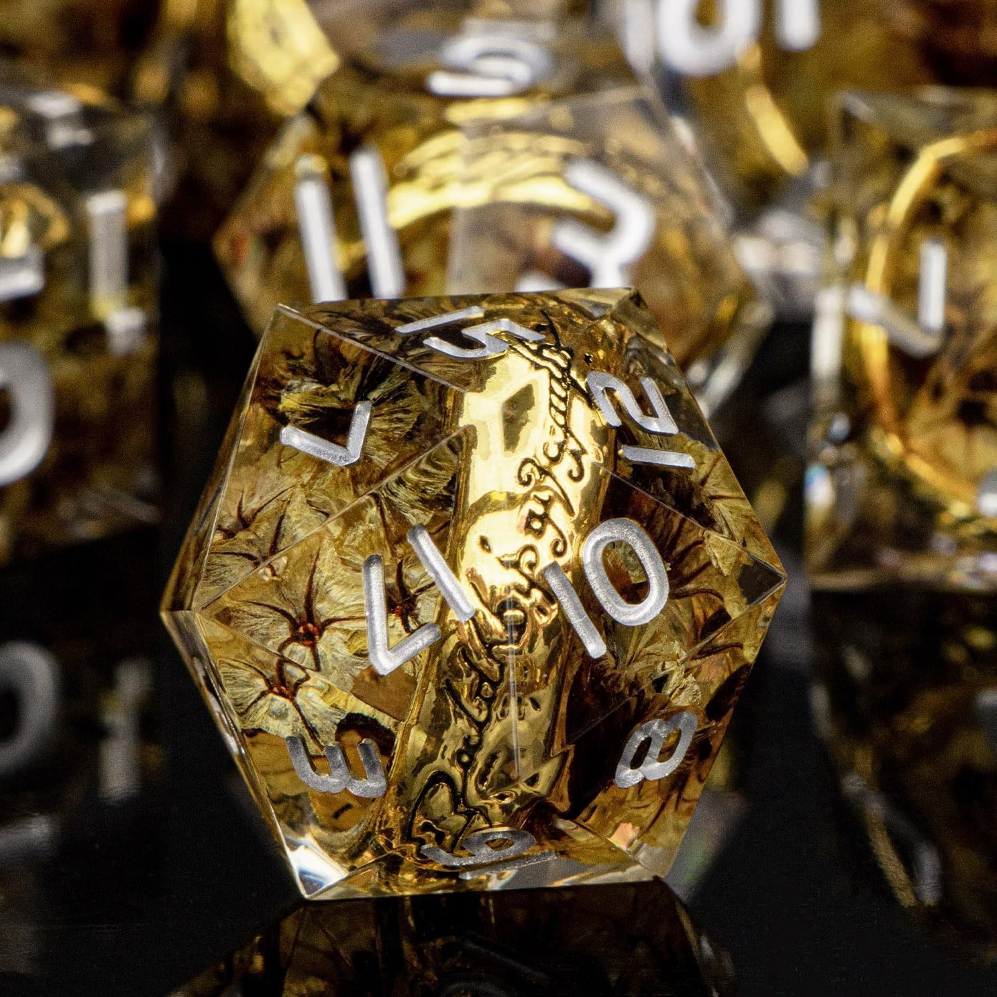 Magic Golden Ring DND Dice Set Sharp Edge Red Resin Dice with Box, for use with RPG D&D Tabletop Games Lord D and D Polyhedral Dice Set