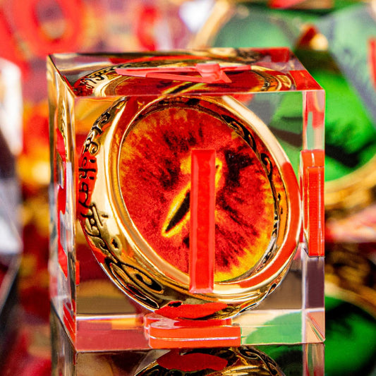 Magic Golden Ring DND Dice Set Sharp Edge Red Gaze Eye Resin Dice with Box, for use with RPG D&D Tabletop Games Lord D and D Polyhedral Dice Set