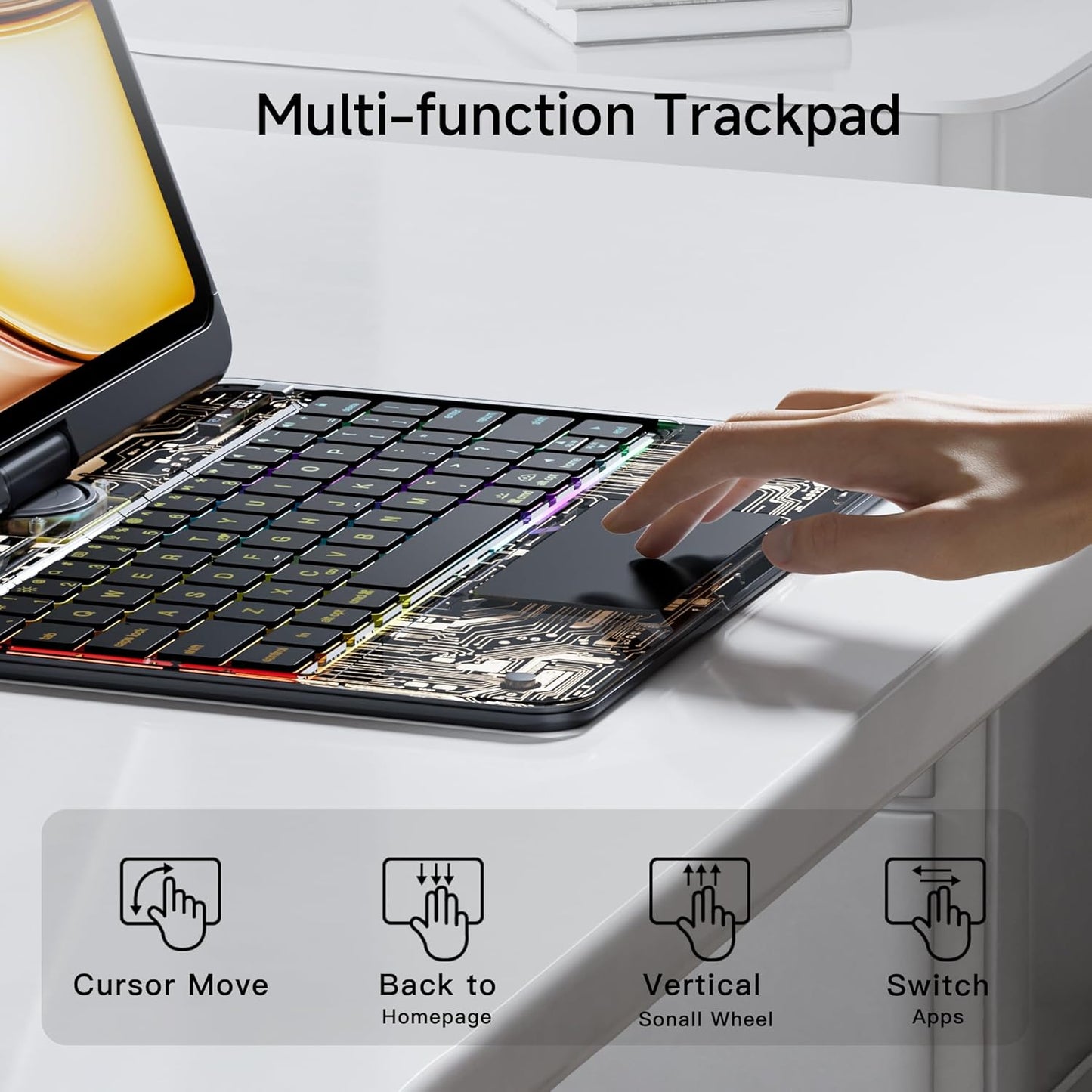 iPad Keyboard Case for 2024 M4 iPad Pro 11 inch, Magic Wireless Keyboard with Trackpad 7 Color Backlit, 360° Rotating Stand Transparent Protective Cover with Pencil Holder (Black)