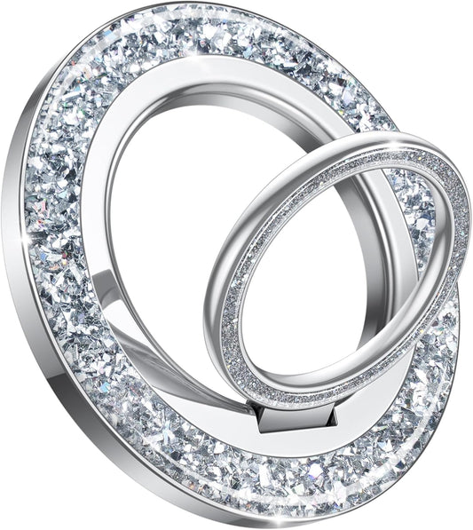 Lamicall Magnetic Phone Ring for MagSafe Grip - 2025 [Super Magnet] Stylish Twinkle Ring Holder Stand with [Upgrade Gear Hinge], Mag Safe Accessory for iPhone 16 15 14 13 Pro Max Plus, Glitter Silver