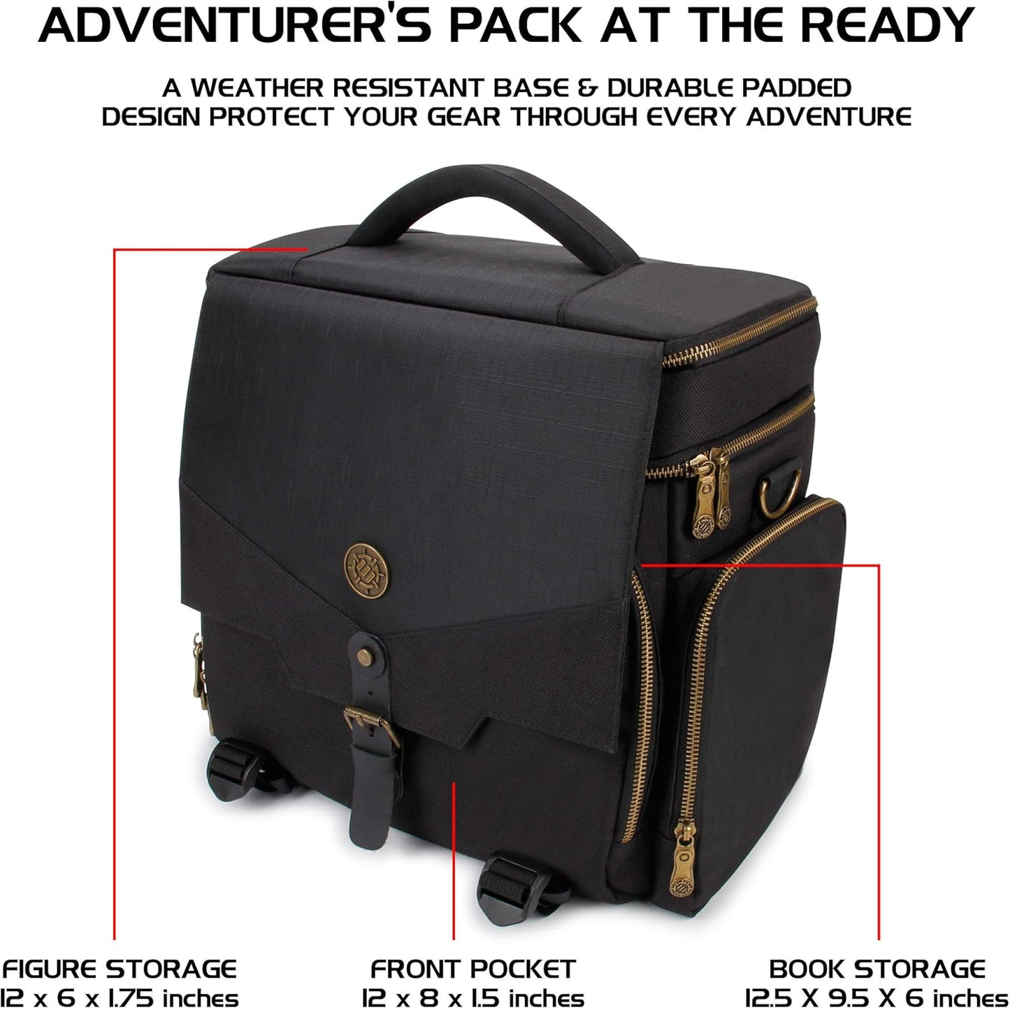 ENHANCE Tabletop DnD Bag - RPG Adventurer's Dungeons and Dragons Accessories Bag with Miniatures Storage, Mat Holder, DnD Dice & Token Pockets, Fits 4-8 Books, DM's Guide, Player's Handbook (Black)