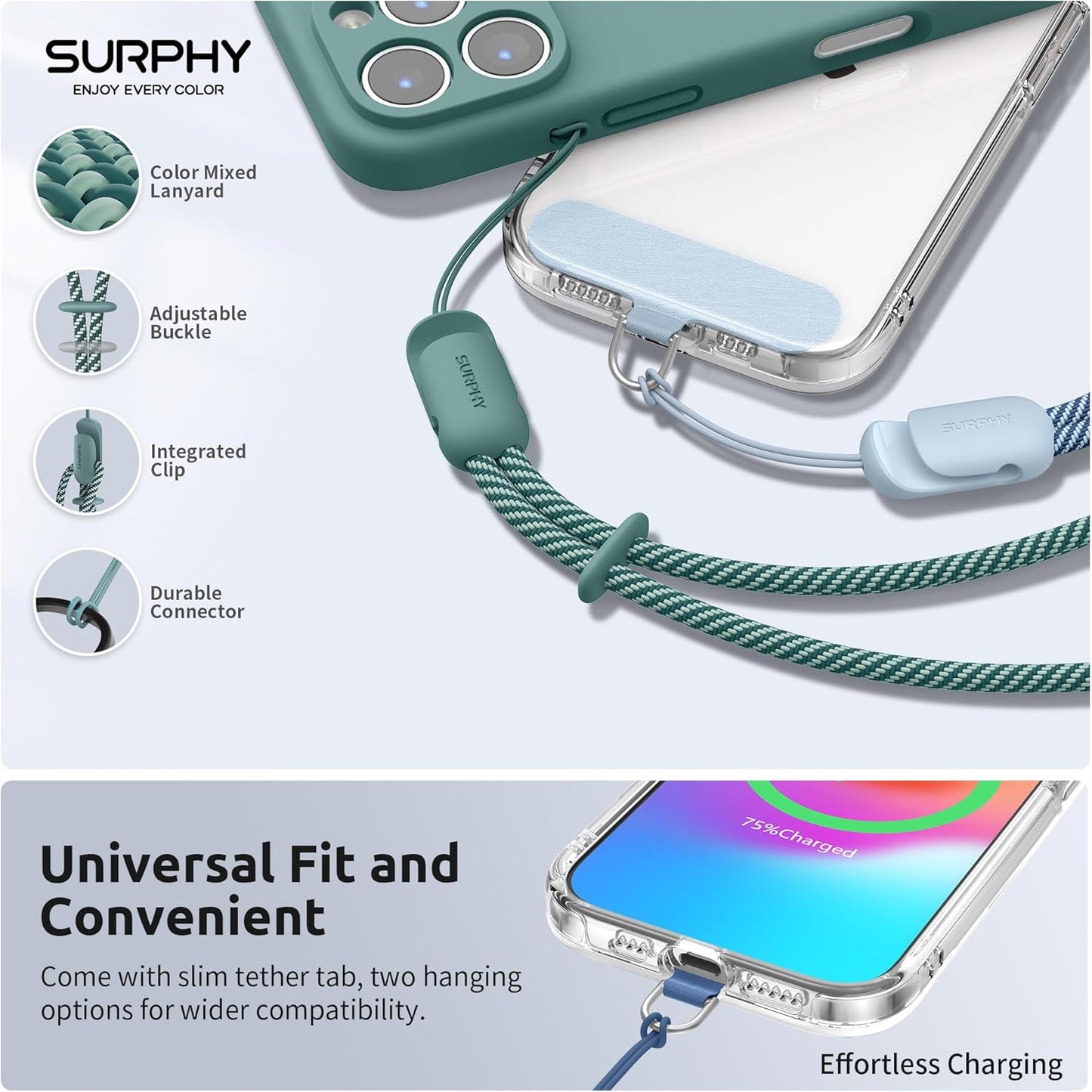 SURPHY 3 Pack Phone Wrist Strap with CellPhone Tether Tab, Cellphone Lanyard, Phone Strap with 2-Color Braided, Wrist Lanyard