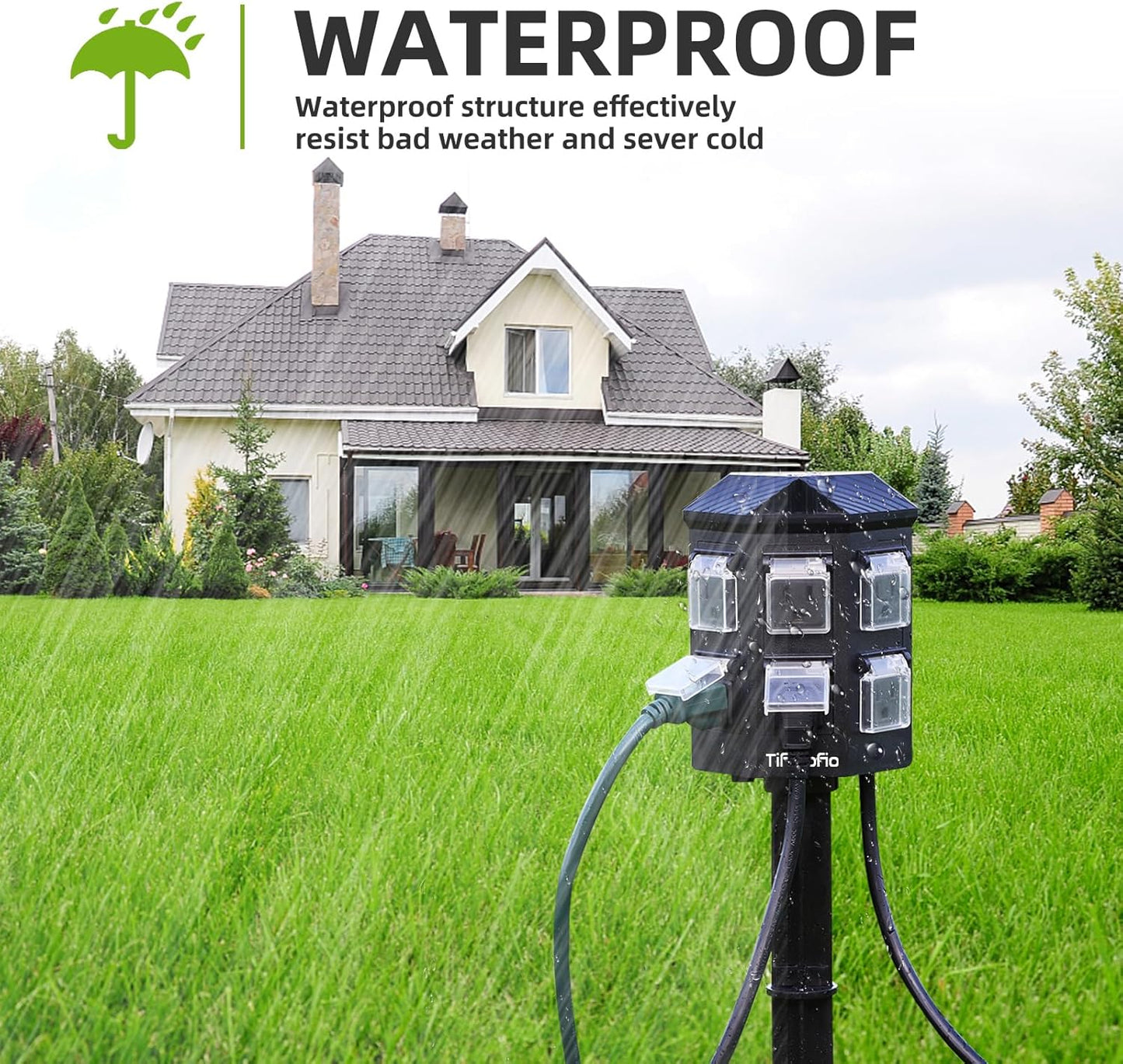 TiFFCOFiO Outdoor Power Strip Timer, Dusk to Dawn Light Sensor Countdown, 100 Feet Extension Cord Waterproof, 6 Grounded Outlets for Halloween and Christmas Decorations, ETL Listed (100 FT)