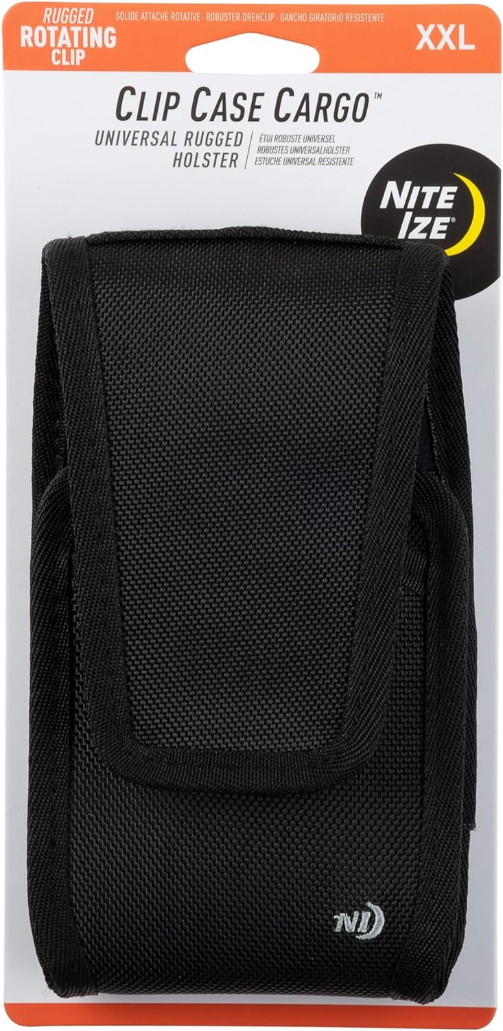 Nite Ize Clip Case Cargo Universal Rugged Phone Holster - Holster for Men's & Women's Belts - Utility Belt Pouch - Phone Accessories - XX-Large, Black
