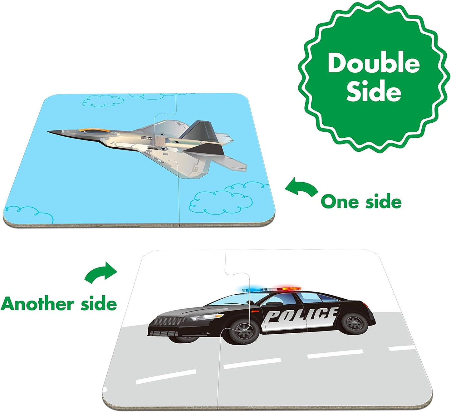 48 Vehicle Matching Puzzles with Error-Correction Mechanism Pre-Primer in 2 Pieces, Perfect for Preschool Learning (24 Blocks Double Sided)