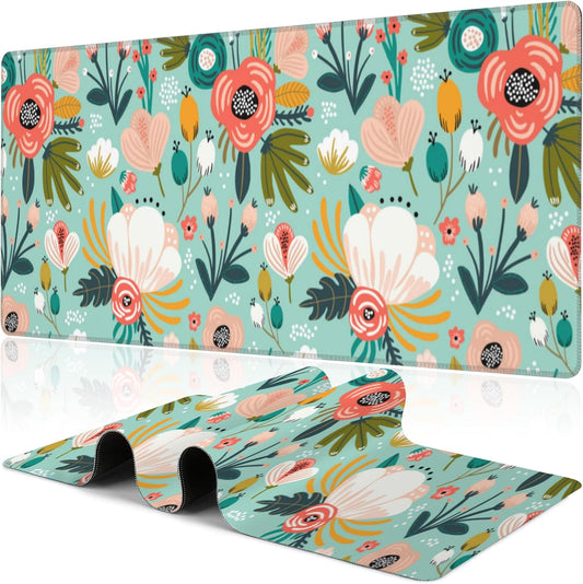 Colorful Flowers and Berries Desk Mat,Large Beautiful Floral Branches Gaming Keyboard Mouse Pad,Non-Slip Rubber Base Desk Pad Thick Stitched Edges Waterproof Mousepad Mouse Mat 31.5"x11.8"