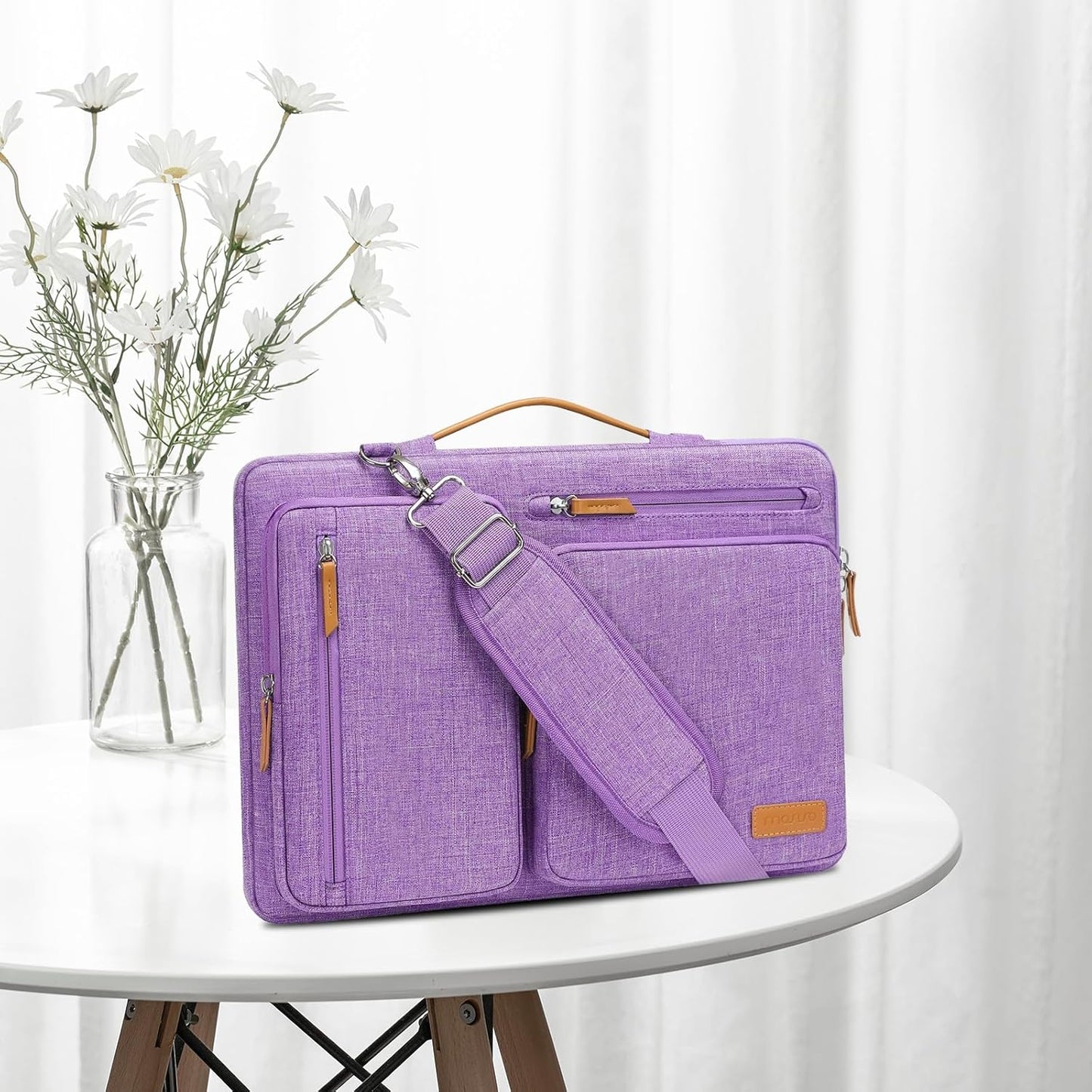 MOSISO 360 Protective Laptop Shoulder Bag,13-13.3 inch Computer Bag Compatible with MacBook, HP, Dell, Lenovo, Asus Notebook,Side Open Messenger Bag with 4 Zipper Pockets&Handle, Lilac