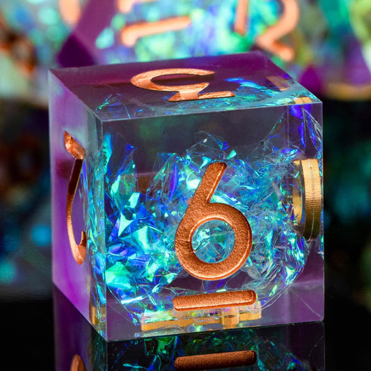 ARUOHHA DND Resin Dice Set 7Pcs Handmade Glitter Inclusions Sharp Edge Dice with Box, Lightning Polyhedral RPG Translucent D and D Dice D20 D12 D10 D8 D6 D4