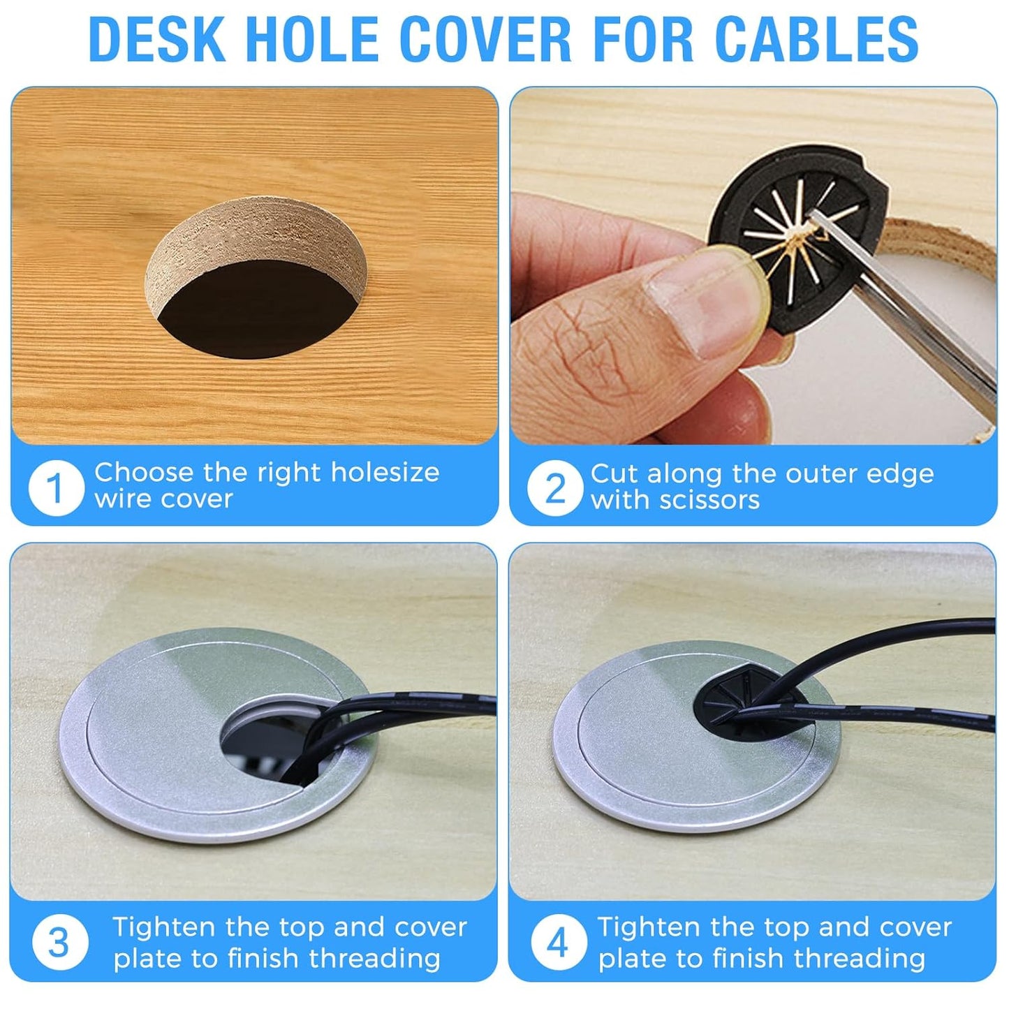 Desk Grommet 3-1/8" (80 mm), Desk Cord Hole Cover, Cable Grommet ABS Plastic, Desk Hole Grommet for Office and Home Table Cable, Detachable Cable Cord Organizer (Silver Sand 2 Pcs)