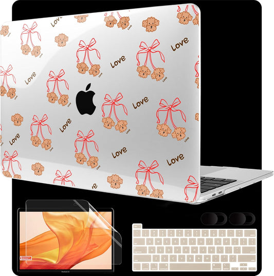 MEEgoodo Case for MacBook Pro 13 inch Case 2022 2021 2020 New A2338 M2/M1 A2251 A2289, Laptop Hard Shell with Keyboard & Camera Cover Compatible with 13 inch MacBook Pro, Cute Dog & Bows