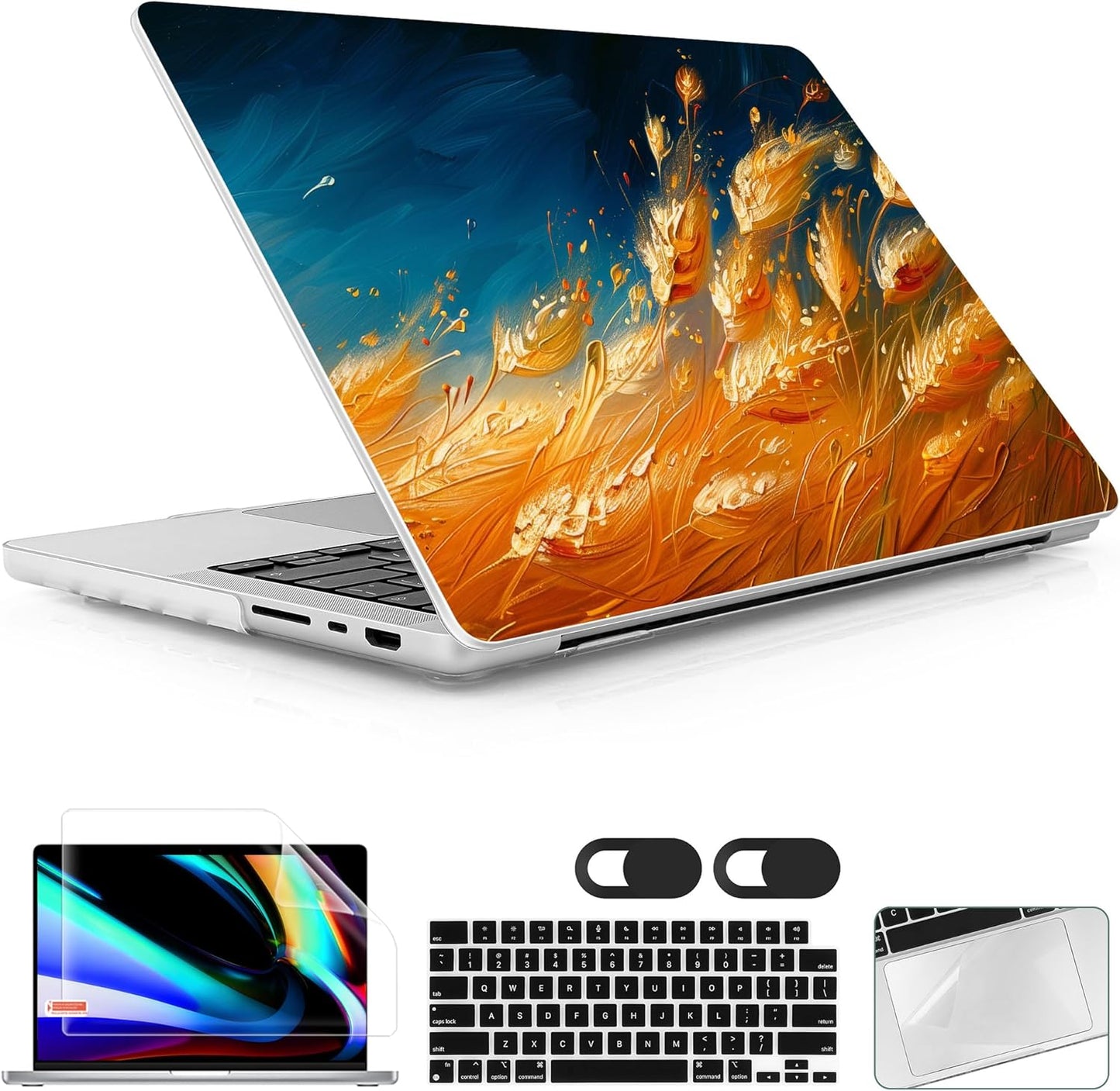 for MacBook Pro 16 inch Case 2021 2022 2023 2024 Release A3186 A3403 M4 A2991 M3 A2780 M2 A2485 M1 Pro/Max, Hard Shell Case with Screen Protector & Keyboard Cover, Golden Grain