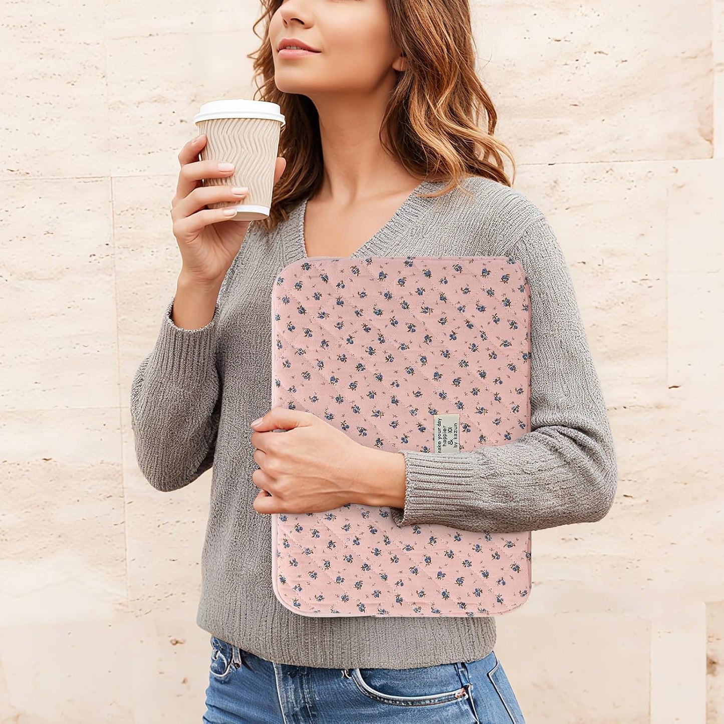 Puffy Laptop Sleeve 13-15.6 Inch Cute Quilted Laptop Protective Case Padded Floral Computer Sleeve for MacBook (A-Dark Pink, 13 Inch)