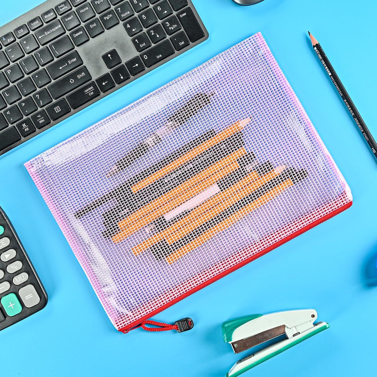 AUSTARK 10 Pcs Zipper File Bags, Waterproof Plastic Mesh Pouch for Office School, Board Game Storage Bags (B5 Size 11.4''x8.2'', Multicolored)