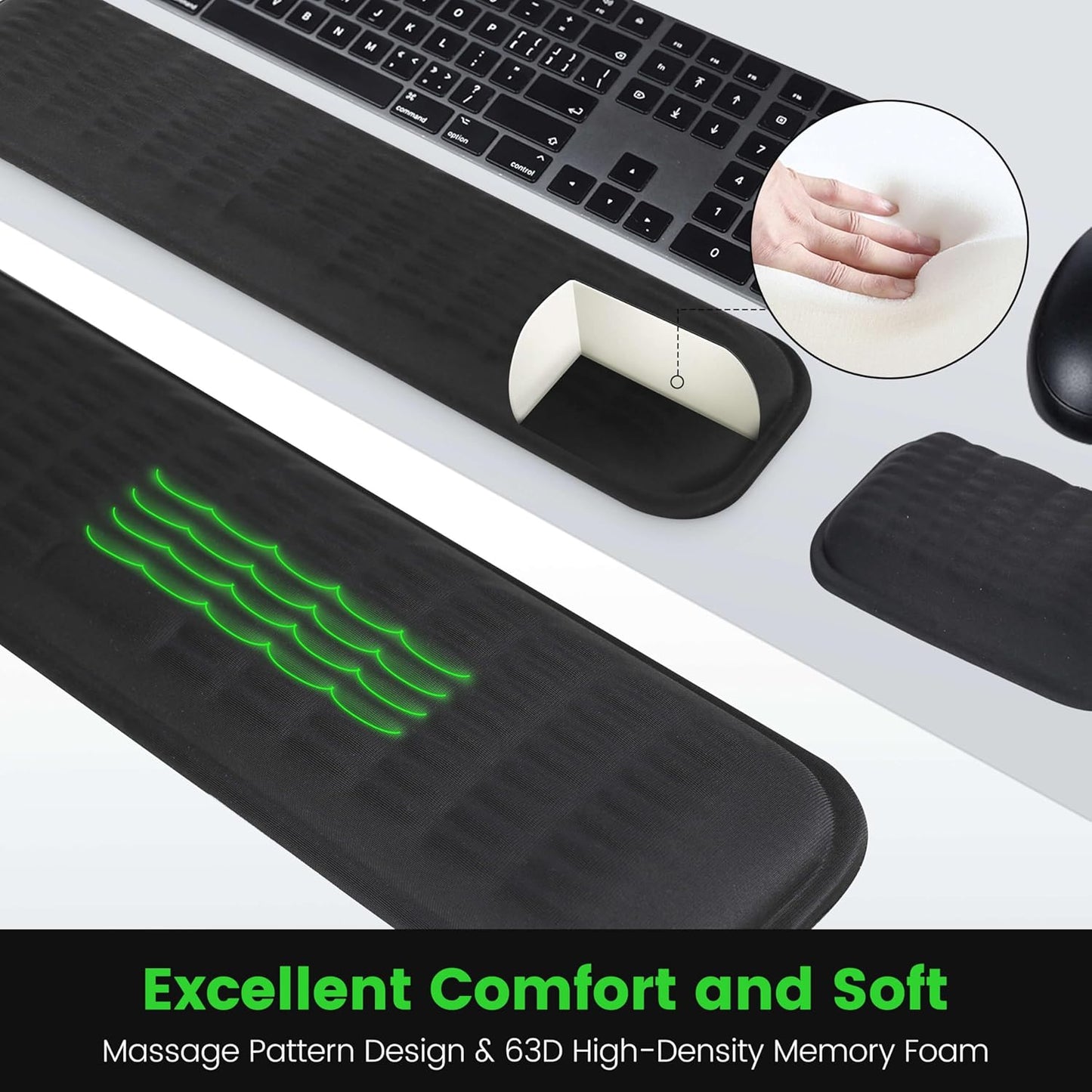 MEKASS Ergonomic Wrist Rest for Keyboard and Mouse, Soft Memory Foam Keyboard Wrist Rest Set with Non-Slip Silicone Base, Easy Typing, Pain Relief, Comfort for Office, Work, Gaming (Purple)