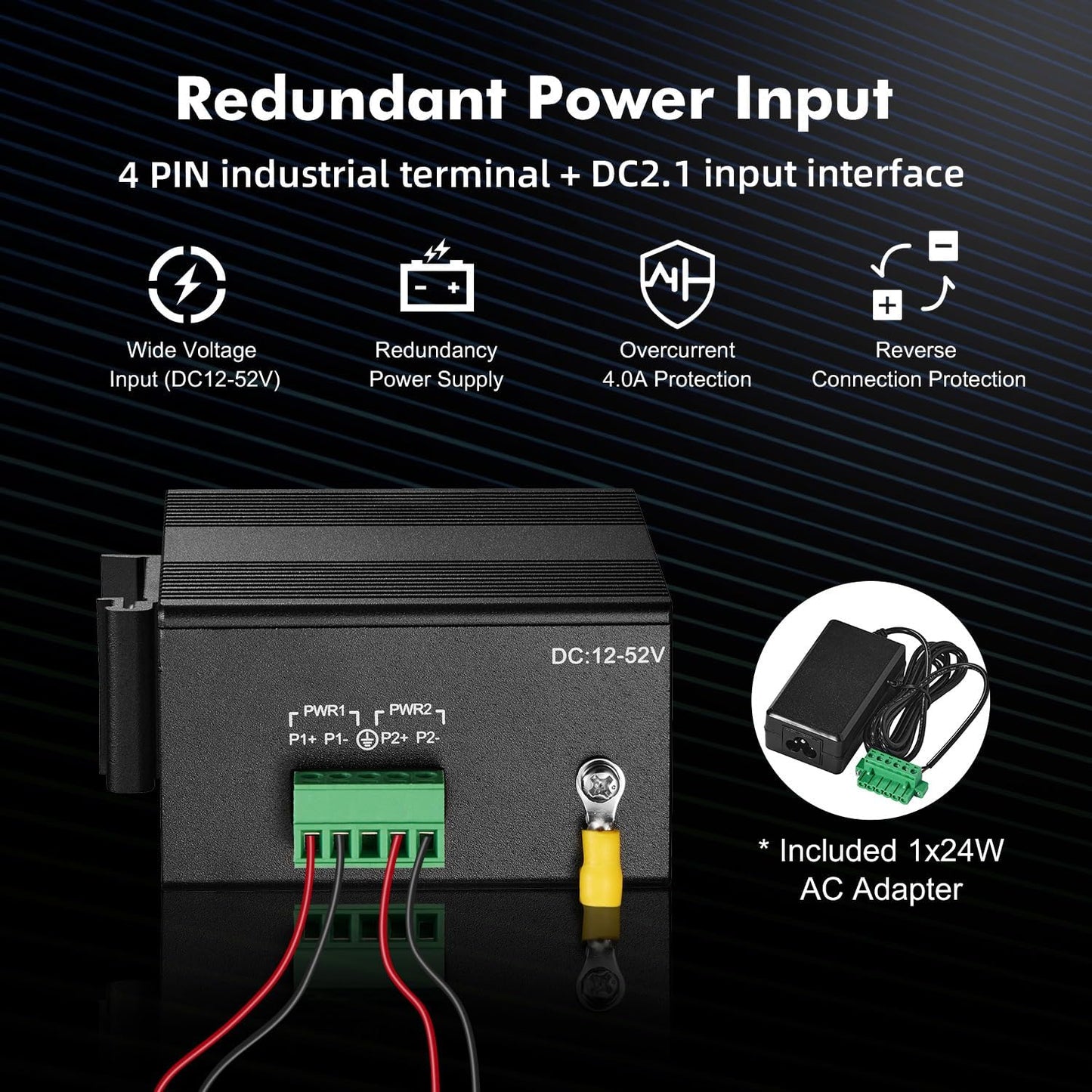 MokerLink 10 Port Gigabit Industrial DIN-Rail Ethernet Switch, Unmanaged IP40 Network Switch (-40 to 185°F), Mini Size, with Power Supply