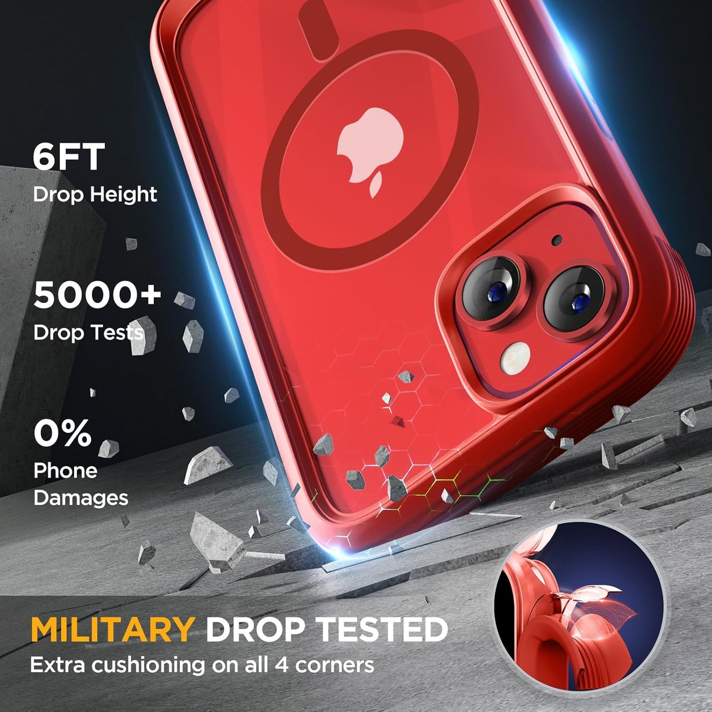 Miracase Magnetic for iPhone 14 Case 6.1", [Built-in Tempered Glass Screen Protector + Lens Protector] [Compatible with MagSafe] Full-Body Protective Bumper 14 Phone Cover, Red