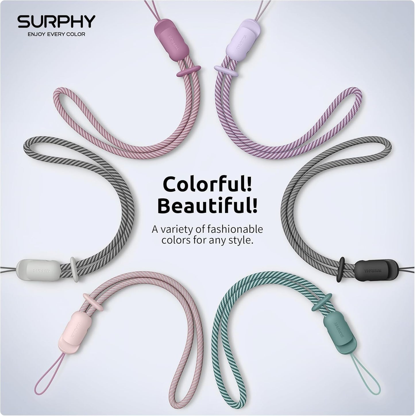 SURPHY 3 Pack Phone Wrist Strap with CellPhone Tether Tab, Cellphone Lanyard, Phone Strap with 2-Color Braided, Wrist Lanyard