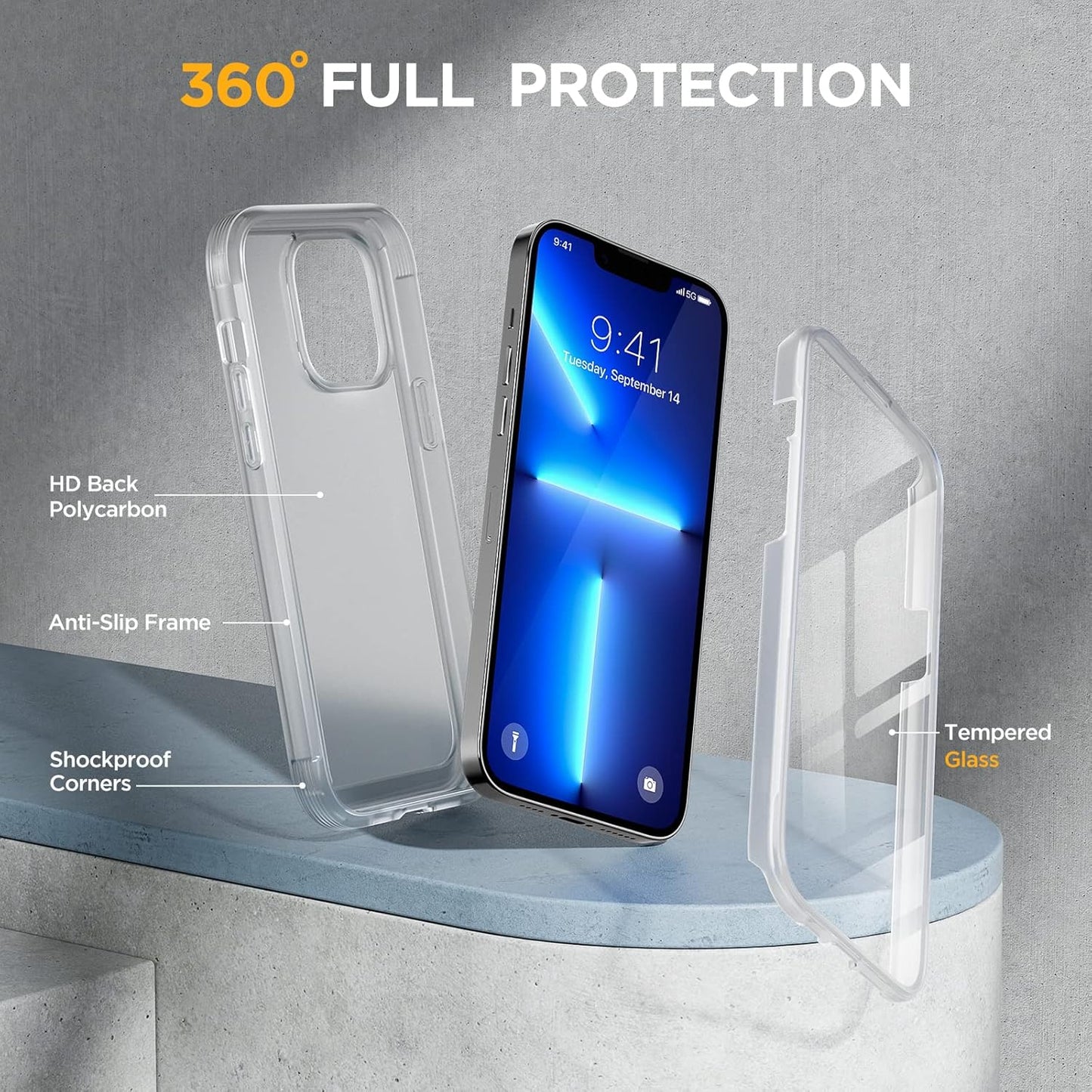 Miracase Glass Case for iPhone 13 Pro Max 6.7 inch, Upgrade Full-Body Clear Phone Bumper Case Cover with Built-in 9H Tempered Glass Screen Protector, Matte Clear