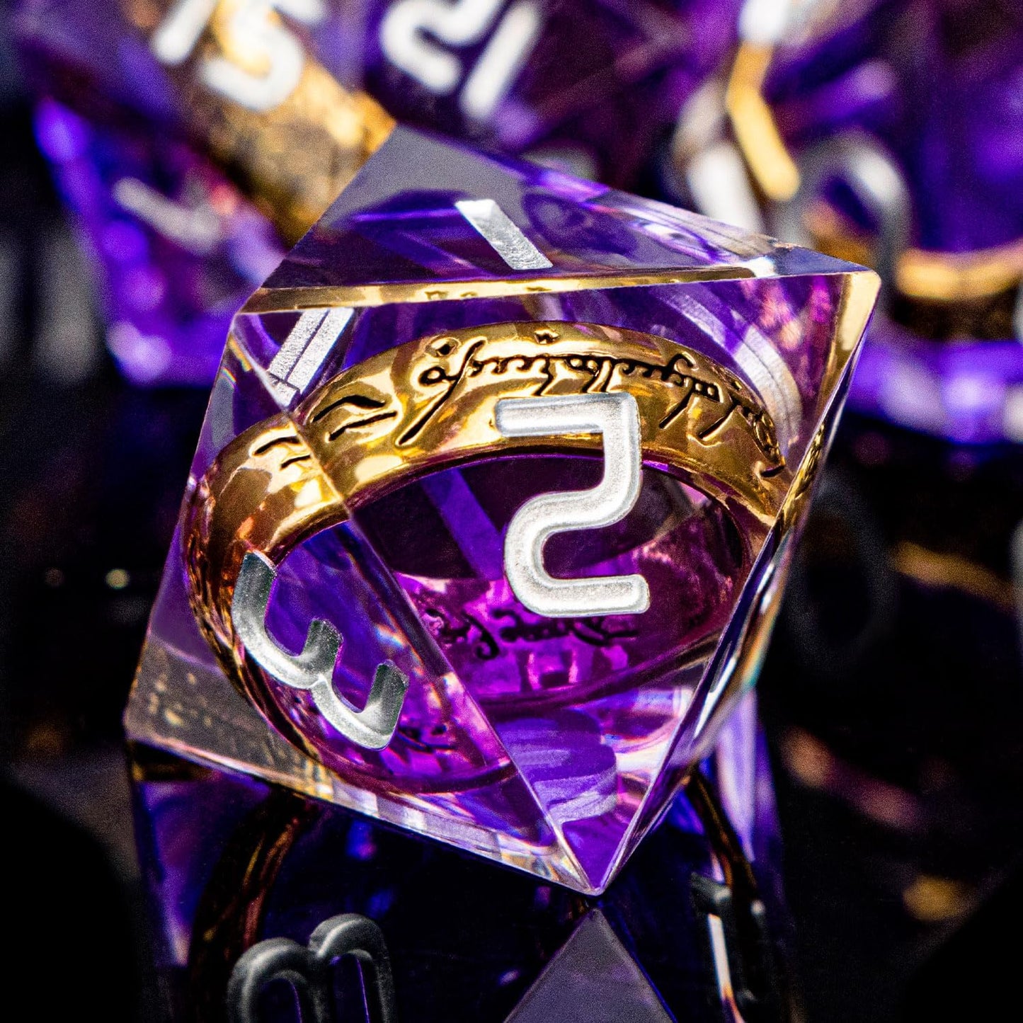 Magic Golden Ring DND Dice Set with Box, Purple Sharp Edge Handmade Lord D and D Polyhedral Dice for use with D&D Tabletop Games RPG, D20 D12 D10 D8 D6 D4