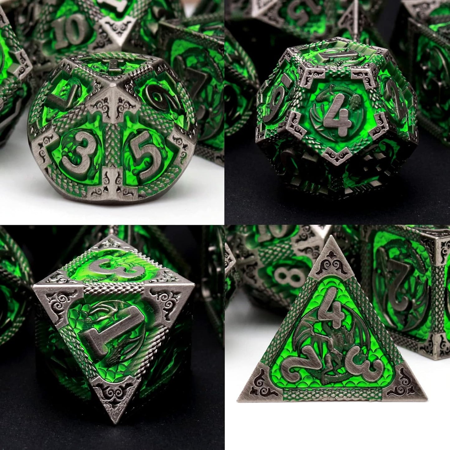PJOY D&D Dice Set Metal DND Green Dice with Case Compatible with Dungeons and Dragons Ranger Gifts