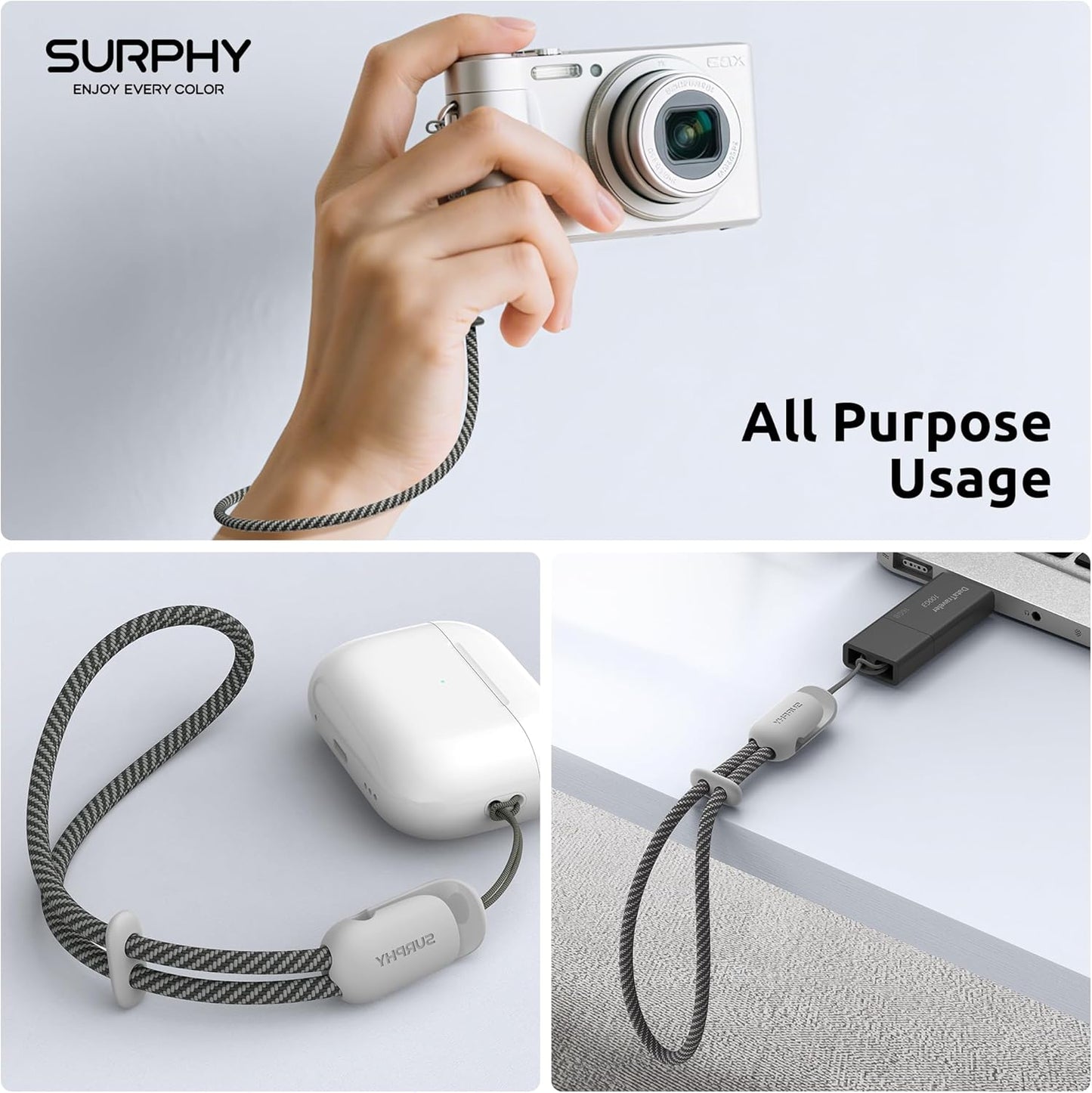 SURPHY 3 Pack Phone Wrist Strap with CellPhone Tether Tab, Cellphone Lanyard, Phone Strap with 2-Color Braided, Wrist Lanyard