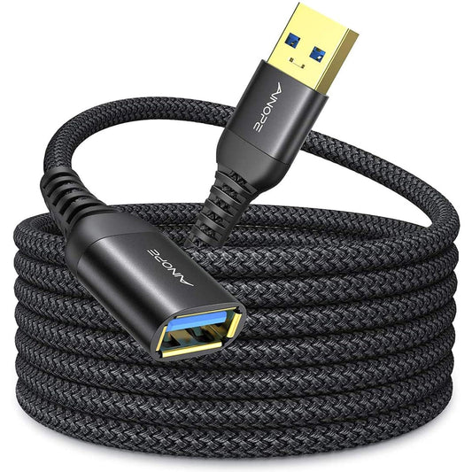 AINOPE 2 Pack USB Extensions Cable High Speed USB 3.0 Extension Cord Type A Male to Female Sturdy Braided Material Fast Data Transfer Compatible with USB Keyboard,Mouse,Flash Drive,Black,3.3FT+6.6FT