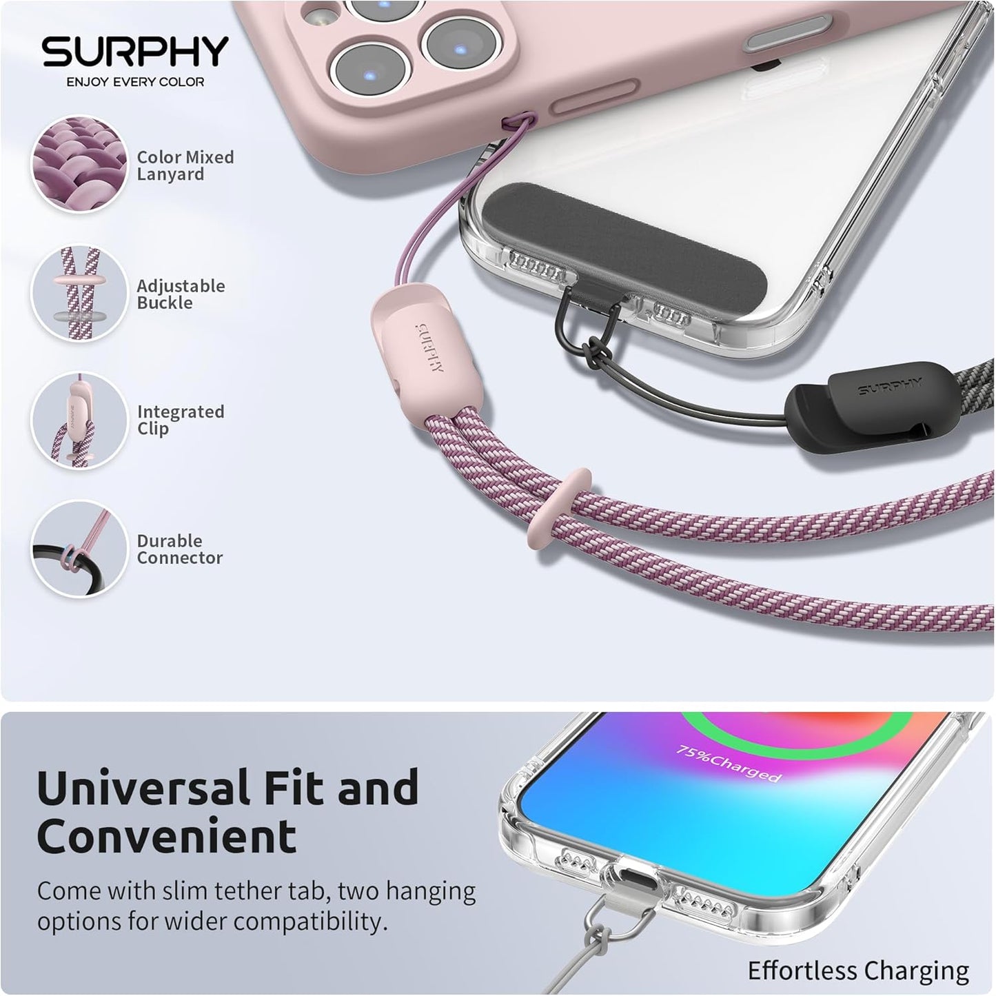 SURPHY 3 Pack Phone Wrist Strap with CellPhone Tether Tab, Cellphone Lanyard, Phone Strap with 2-Color Braided, Wrist Lanyard