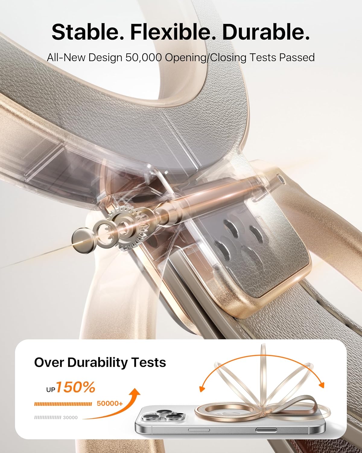 andobil[2025 Premium Leather]Magnetic Phone Grip for MagSafe[Unrivaled Stability]Adjustable Phone Ring Kickstand with Leather Loop Compatible with MagSafe Accessories&iPhone 16 Pro Max/15/14/13,Greige