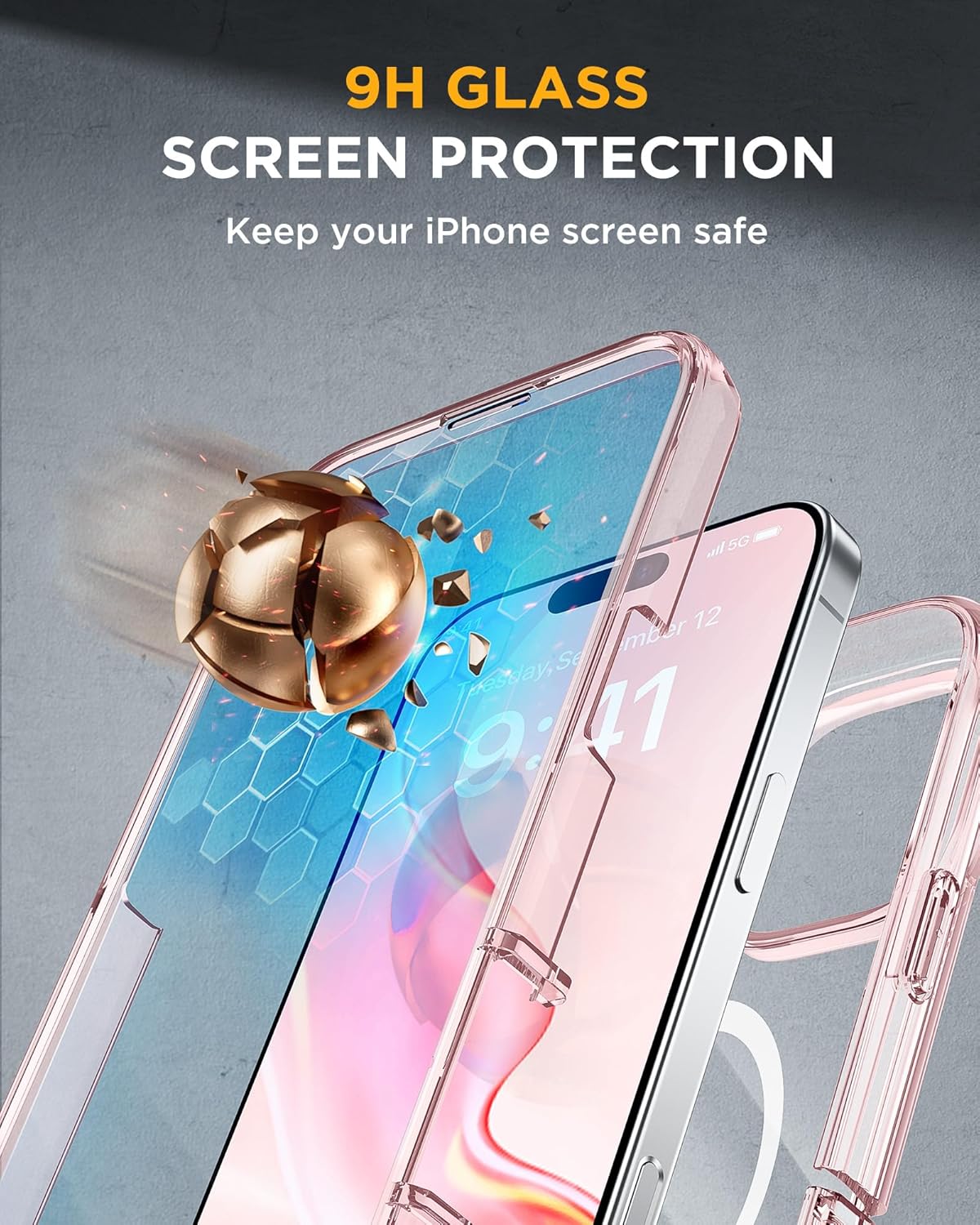 Miracase for iPhone 16 Pro Case Full-Body Phone with Built-in Glass Screen Protector, [Compatible with MagSafe] Military Drop Proof 16 Pro Cover Bumper 6.3 inch, Clear Pink