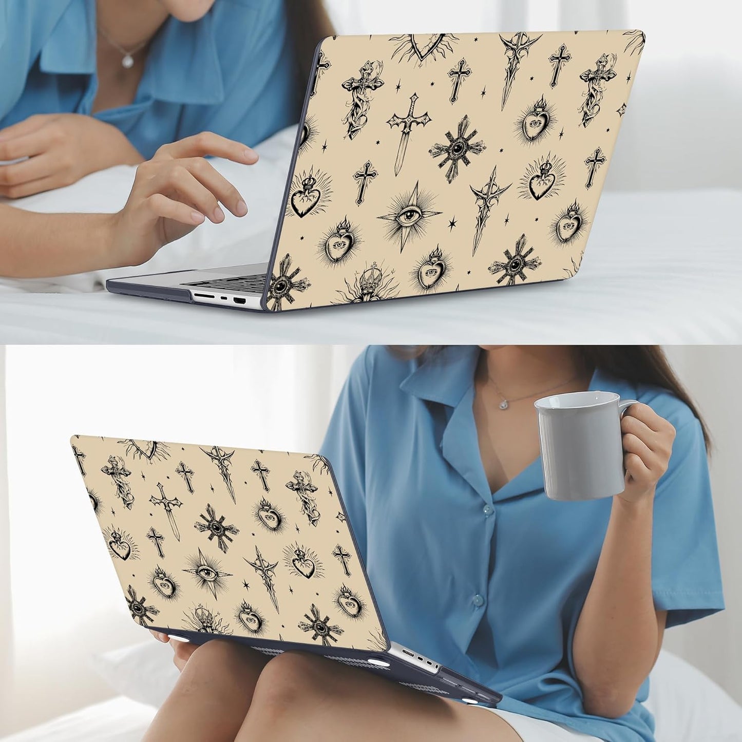 Mektron Case for 2025 MacBook Pro 16" M4 A3403 A3186 M3 A2991 M2 A2780 M1 A2485 (2021/2023/2024) Pro/Max with Touch ID, Hard Shell Plastic Laptop Cover Keyboard Cover Screen Protector, Evil Eye