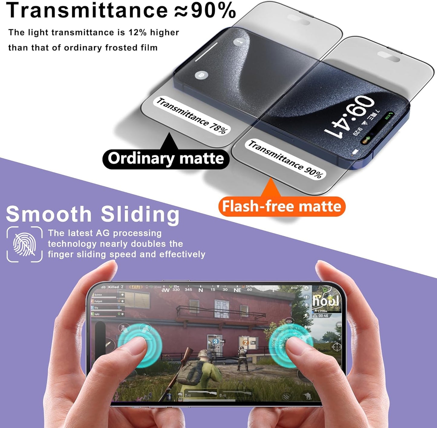 2 Pack Matte Screen Protector for iPhone X/iPhone XS/iPhone 11 Pro, 9H Tempered Glass, Full Coverage, Anti-Fingerprint, Auto Dust-Elimination, No Bubble, Easy Installation